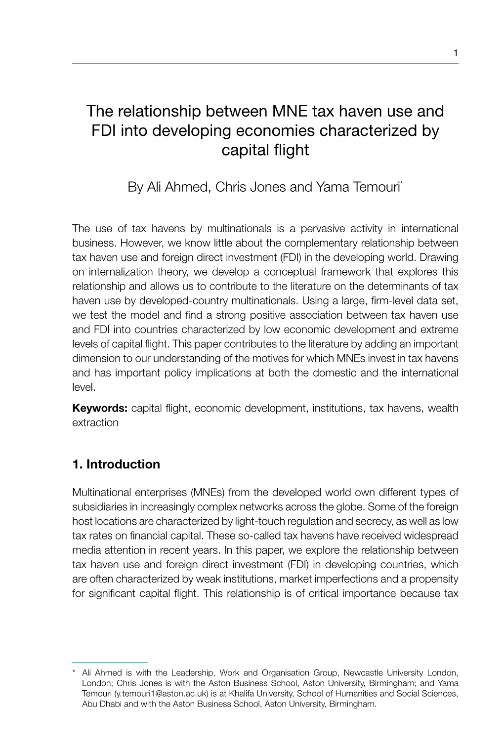 The Relationship Between MNE Tax Haven Use and FDI Into Developing Economies Characterized by Capital Flight