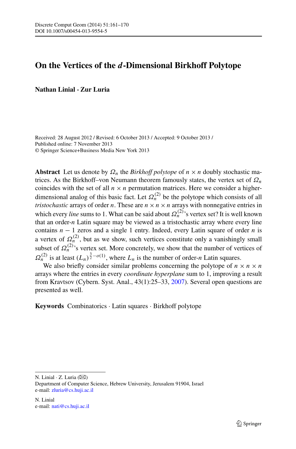 On the Vertices of the D-Dimensional Birkhoff Polytope B)