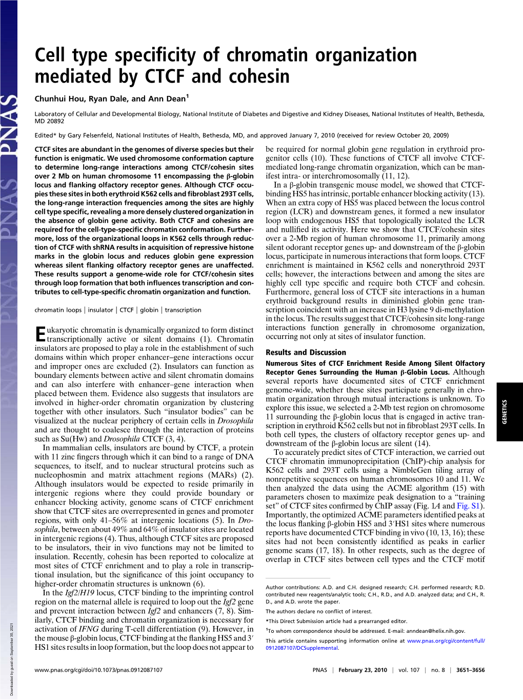 Cell Type Specificity of Chromatin Organization Mediated by CTCF