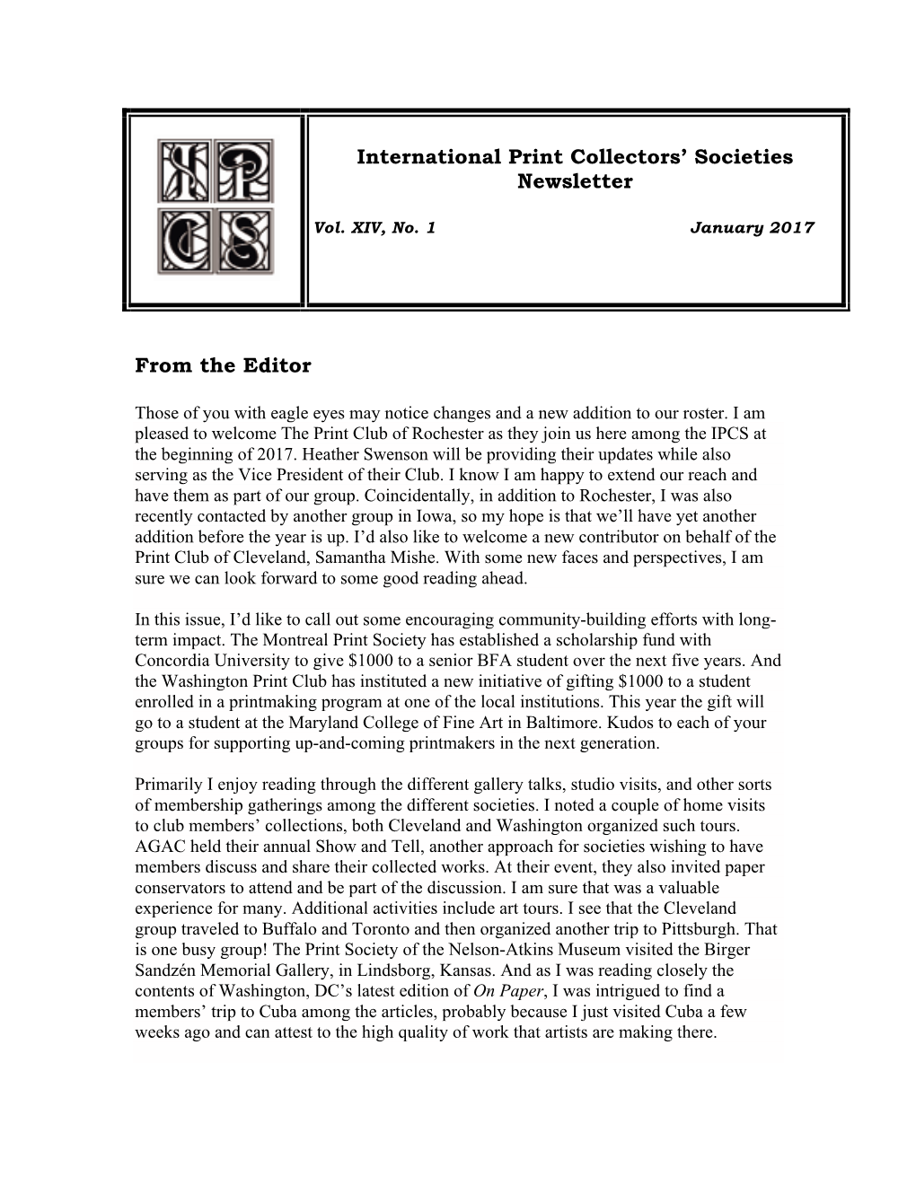 International Print Collectors' Societies Newsletter from the Editor