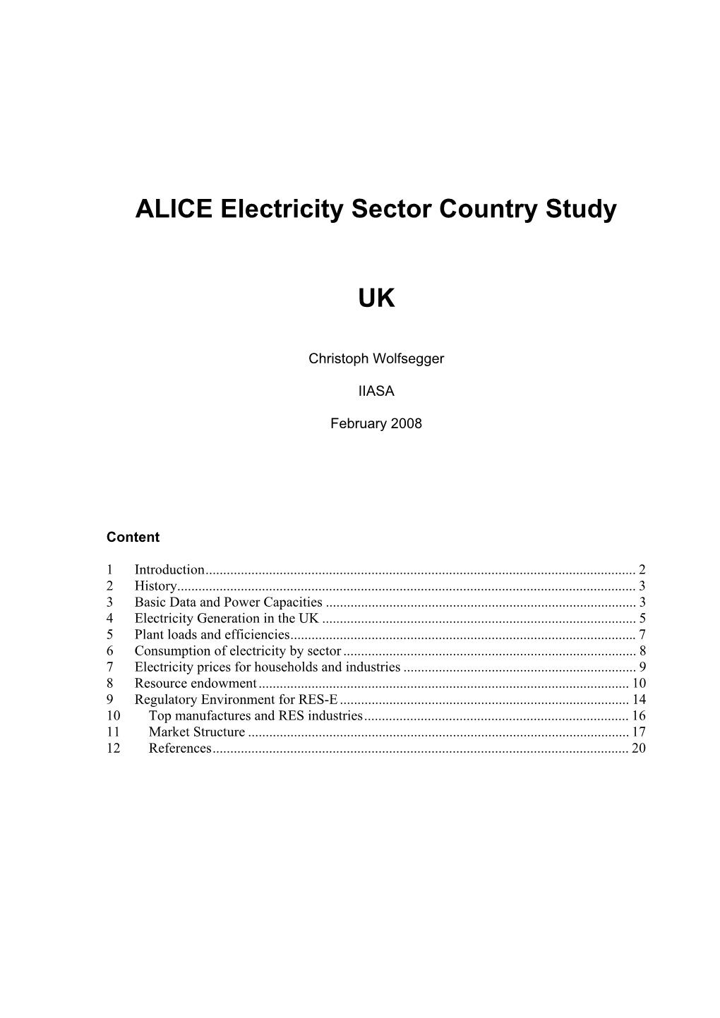 ALICE Electricity Sector Country Study UK