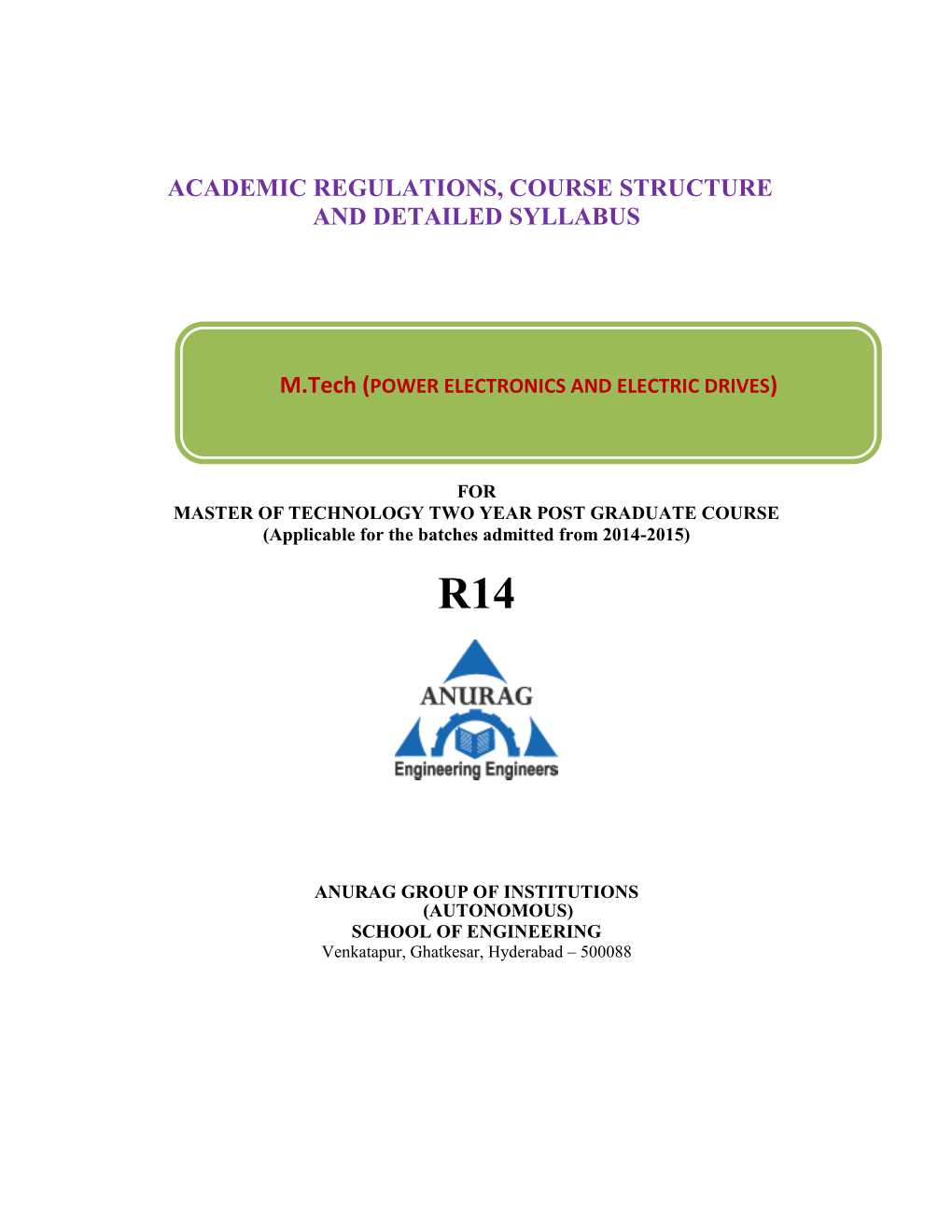 Academic Regulations, Course Structure and Detailed Syllabus