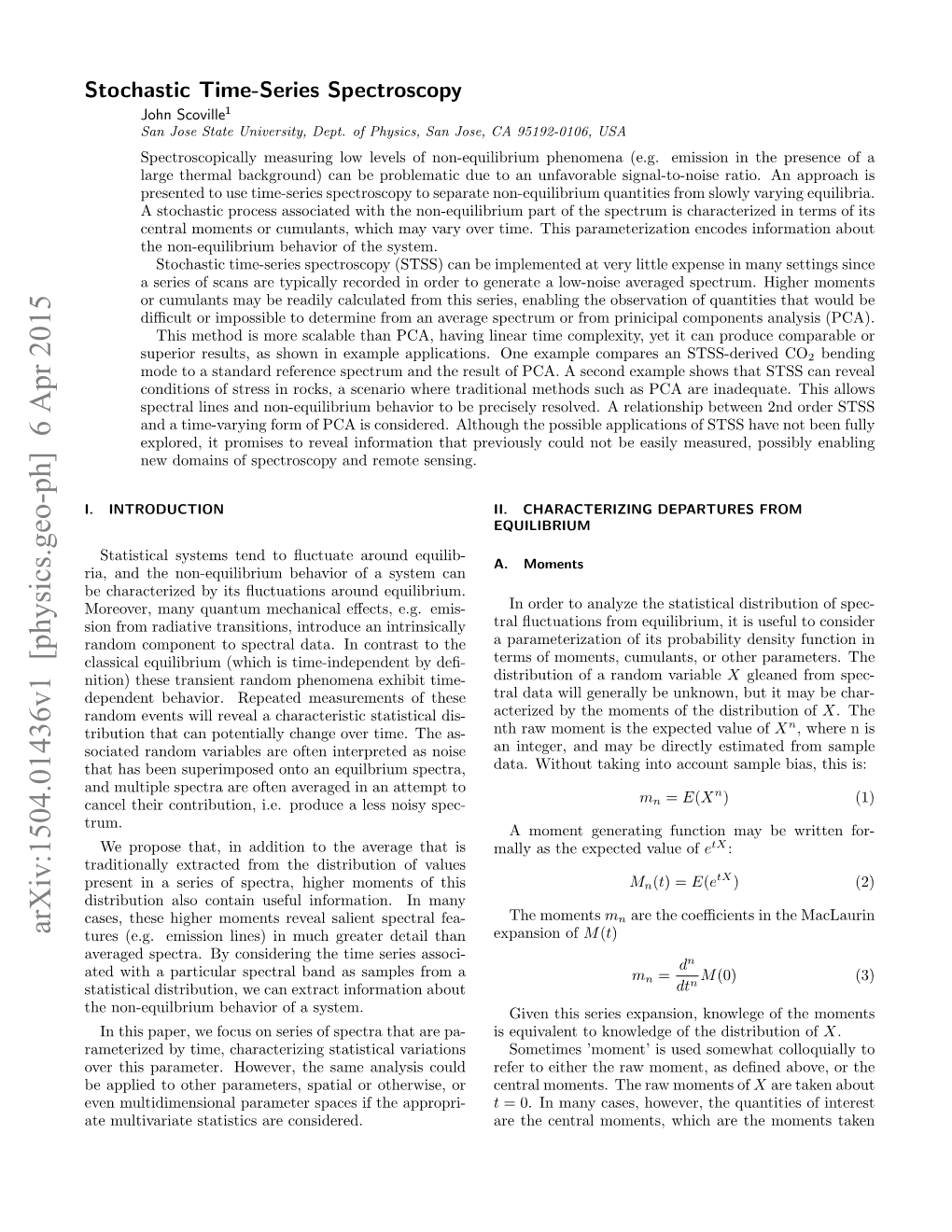 Stochastic Time-Series Spectroscopy John Scoville1 San Jose State University, Dept