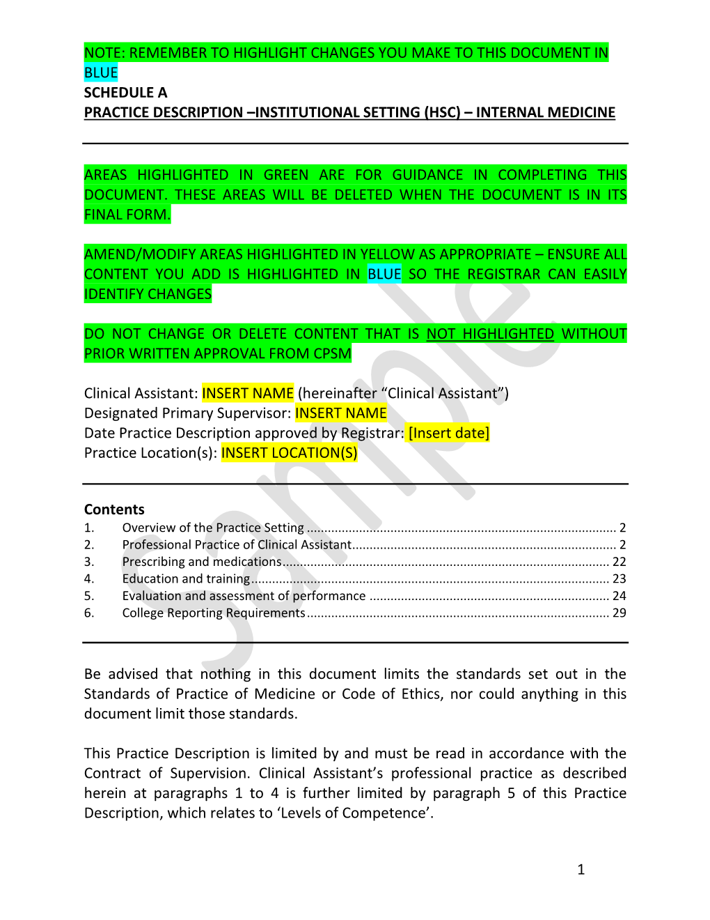 Practice Description –Institutional Setting (Hsc) – Internal Medicine