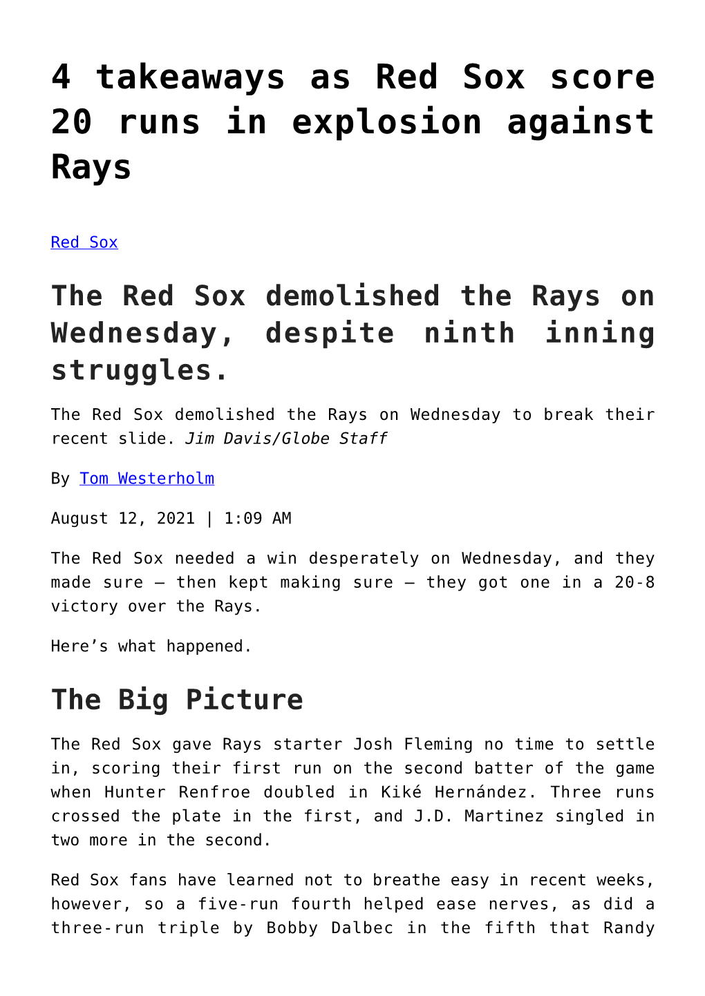 4 Takeaways As Red Sox Score 20 Runs in Explosion Against Rays