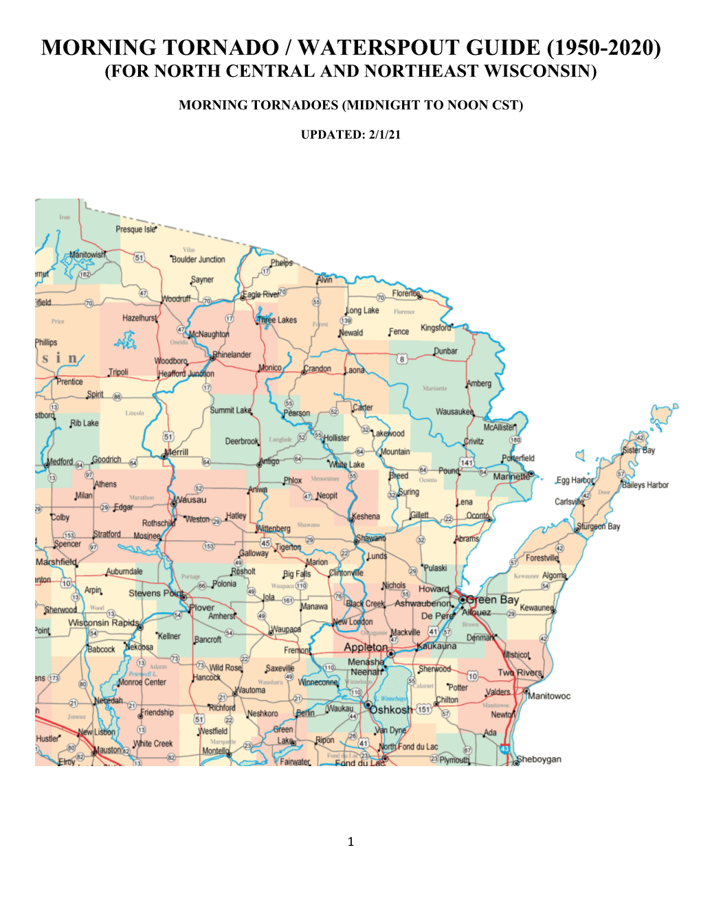 Morning Tornado / Waterspout Guide (1950-2020) (For North Central and Northeast Wisconsin)