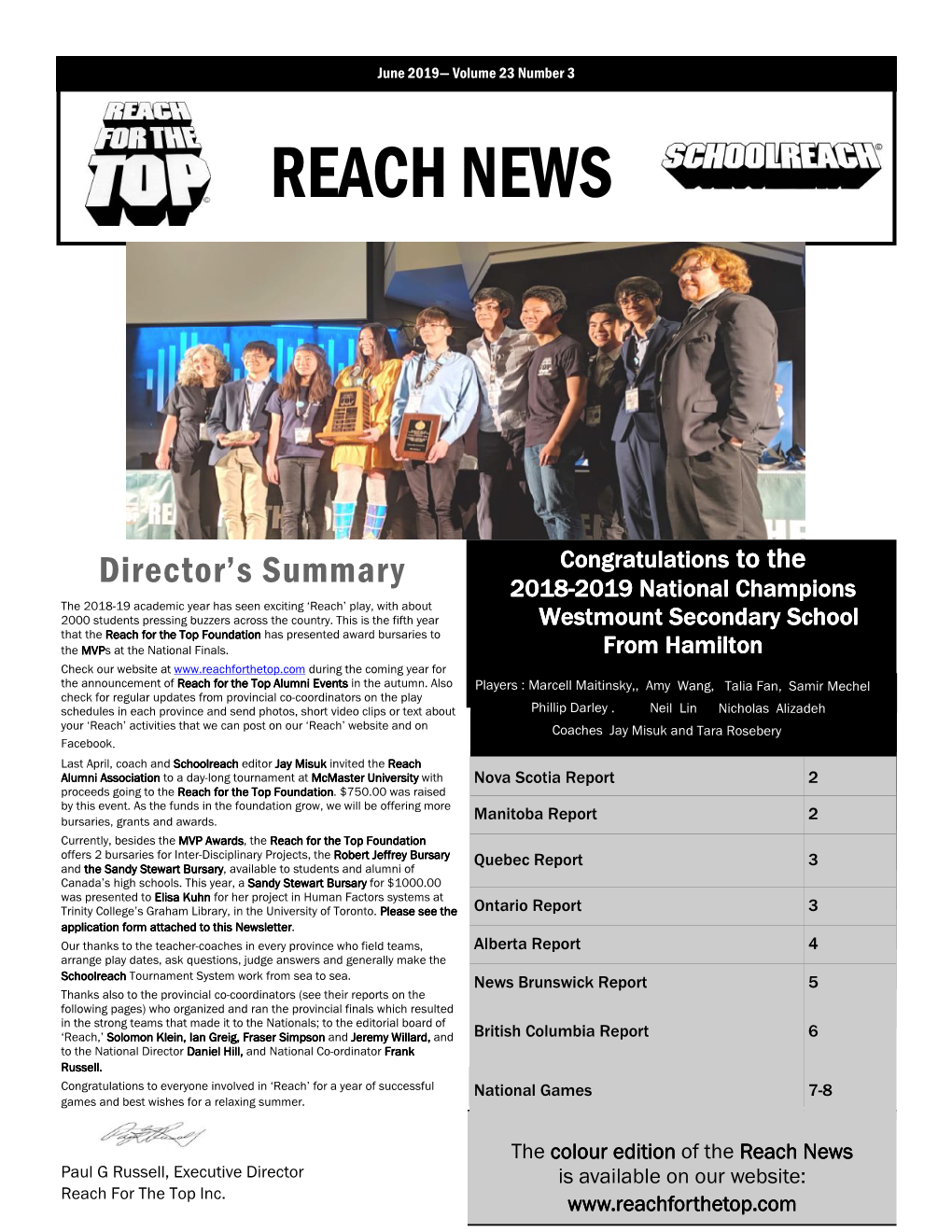 2019 — Volume 23 Number 3 REACH NEWS