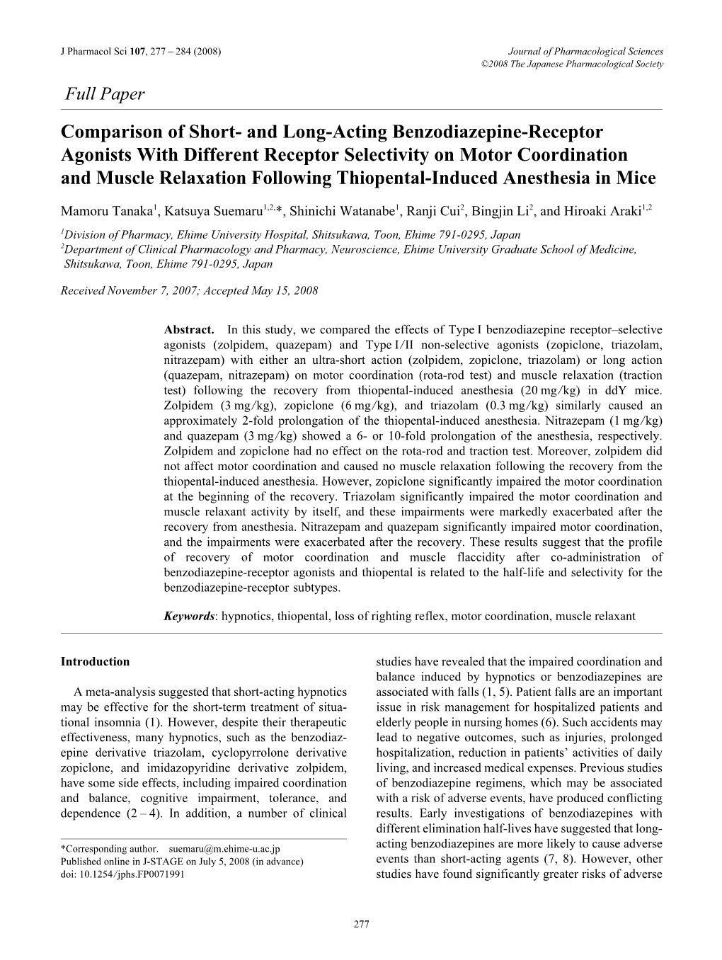 Comparison of Short-And Long-Acting Benzodiazepine-Receptor Agonists