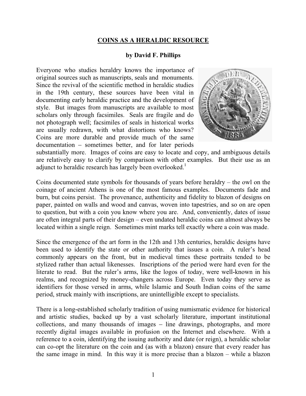 Coins As a Heraldic Resource