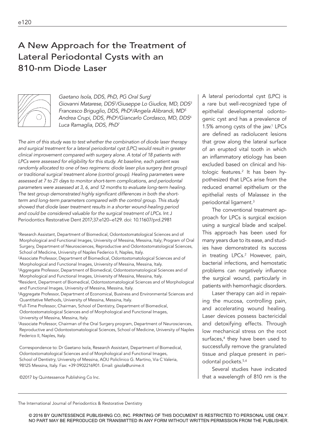 A New Approach for the Treatment of Lateral Periodontal Cysts with an 810-Nm Diode Laser