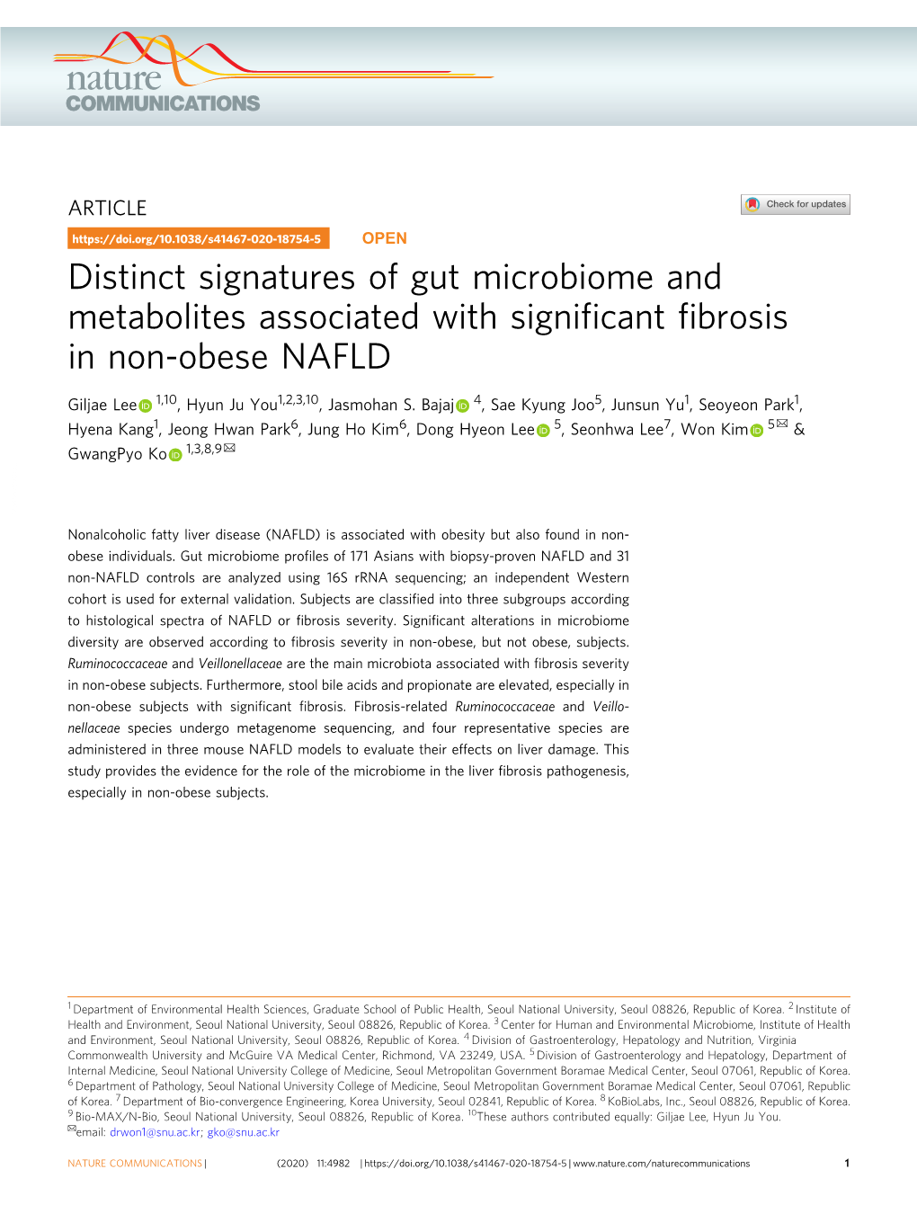 Distinct Signatures of Gut Microbiome and Metabolites Associated with Significant Fibrosis in Non-Obese NAFLD