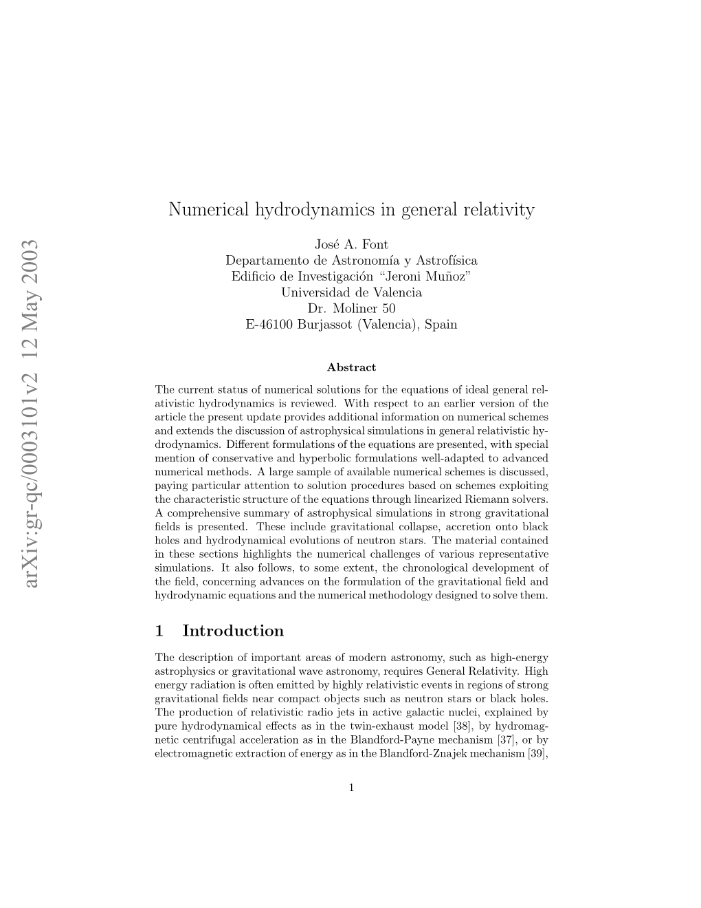 Numerical Hydrodynamics in General Relativity