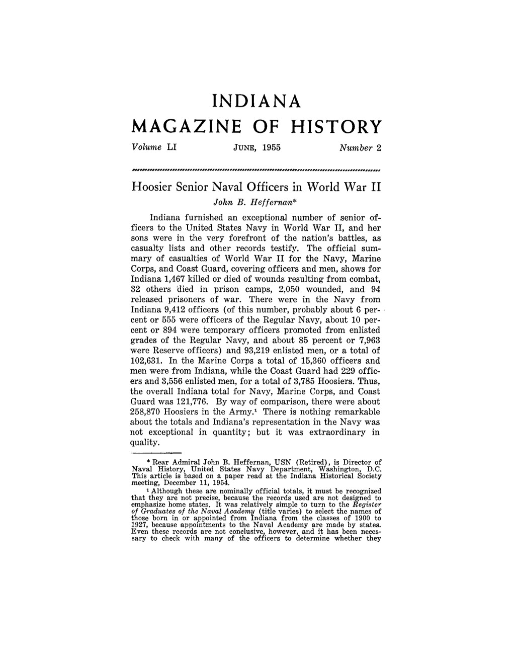 INDIANA MAGAZINE of HISTORY Volume LI JUNE,1955 Number 2