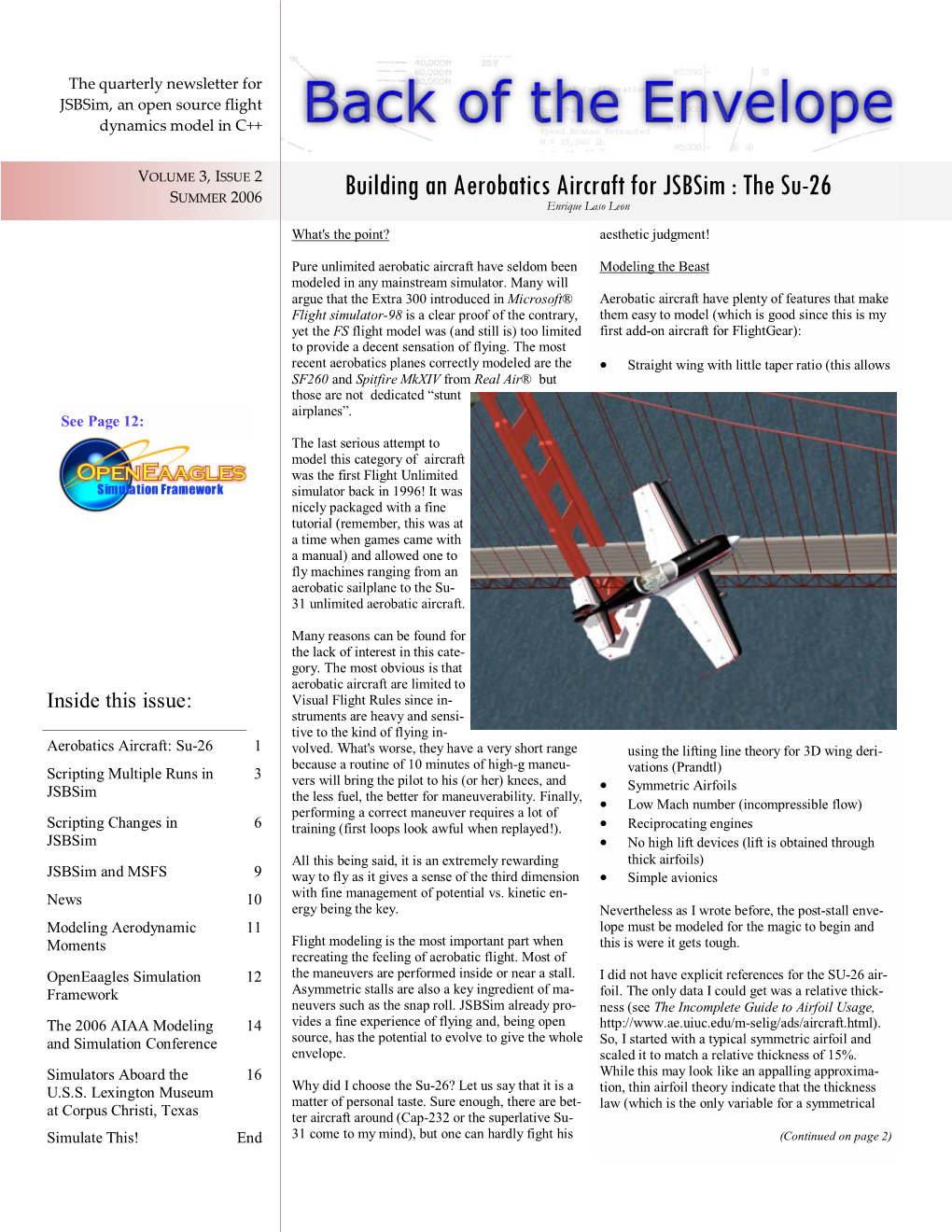 Jsbsim Quarterly Newsletter Summer 2006