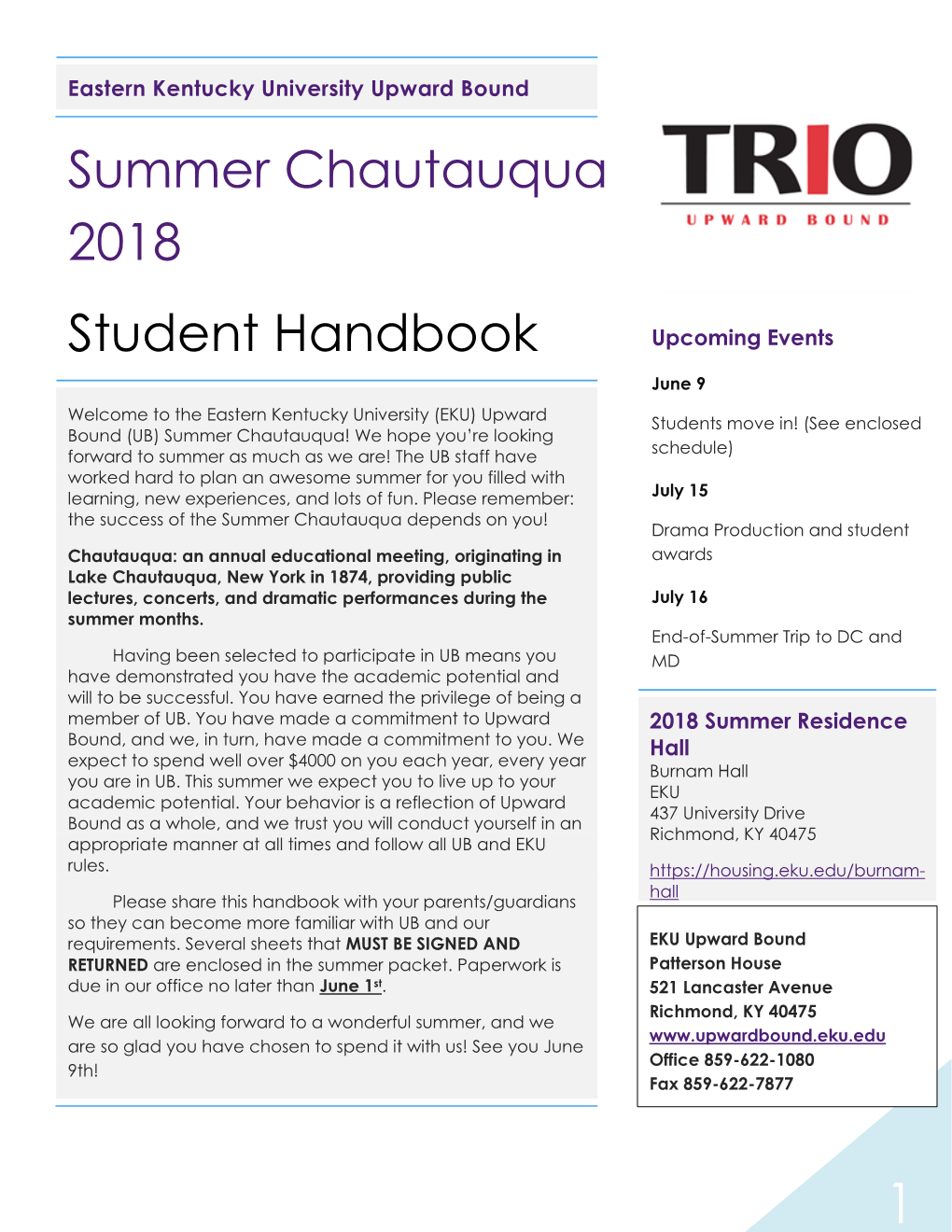 Summer Chautauqua 2018 Student Handbook