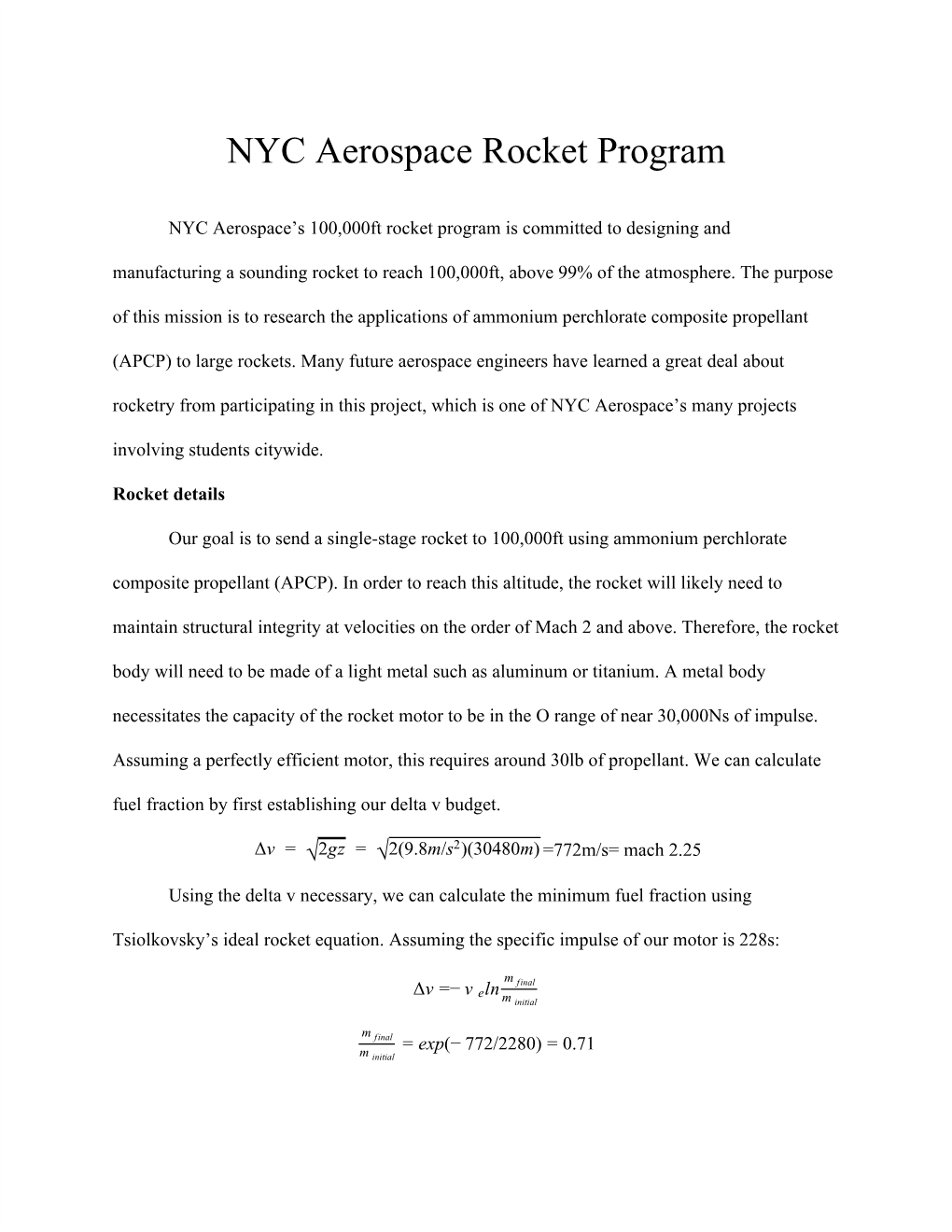 NYC Aerospace Rocket Program