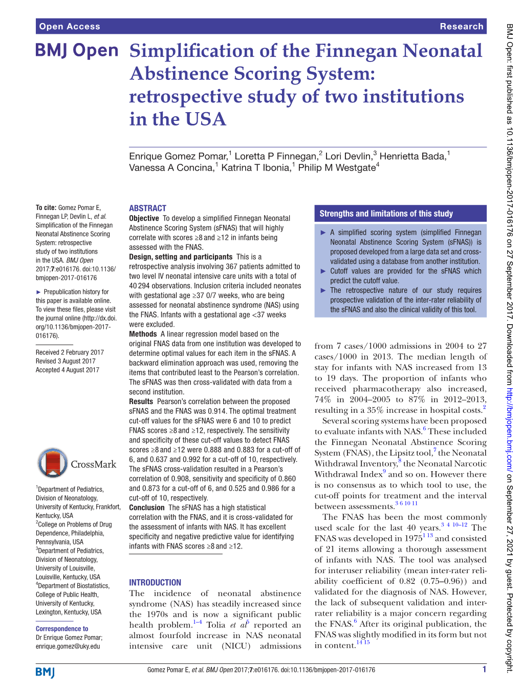 Simplification of the Finnegan Neonatal Abstinence Scoring System: Retrospective Study of Two Institutions in the USA