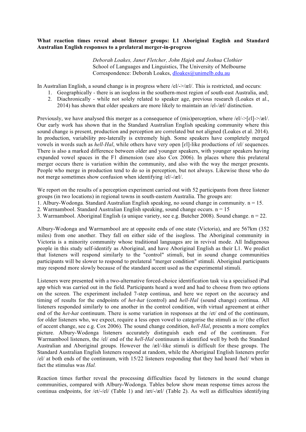 L1 Aboriginal English and Standard Australian English Responses to a Prelateral Merger-In-Progress