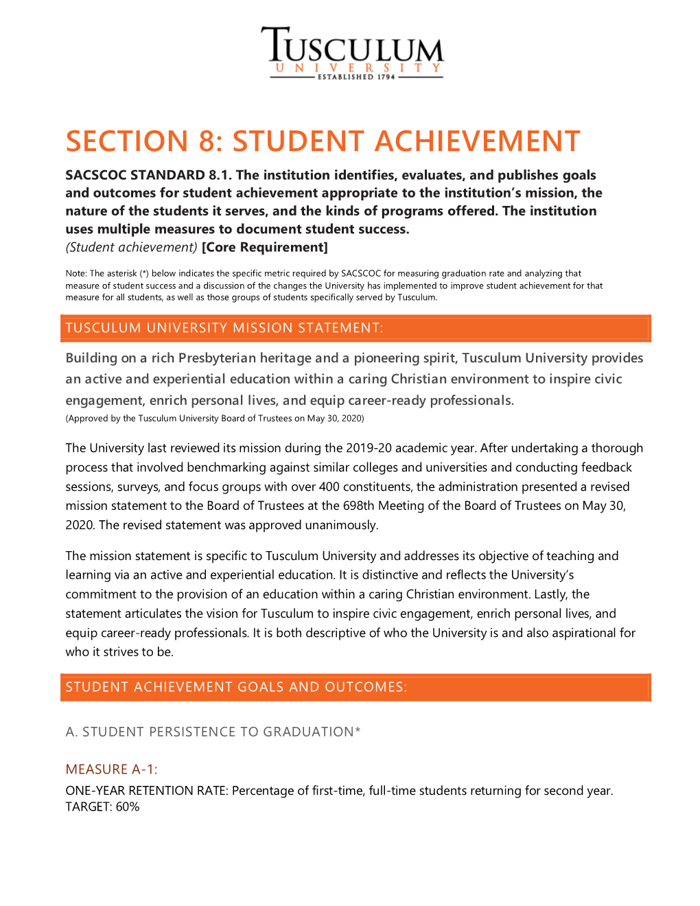 Section 8: Student Achievement Sacscoc Standard 8.1