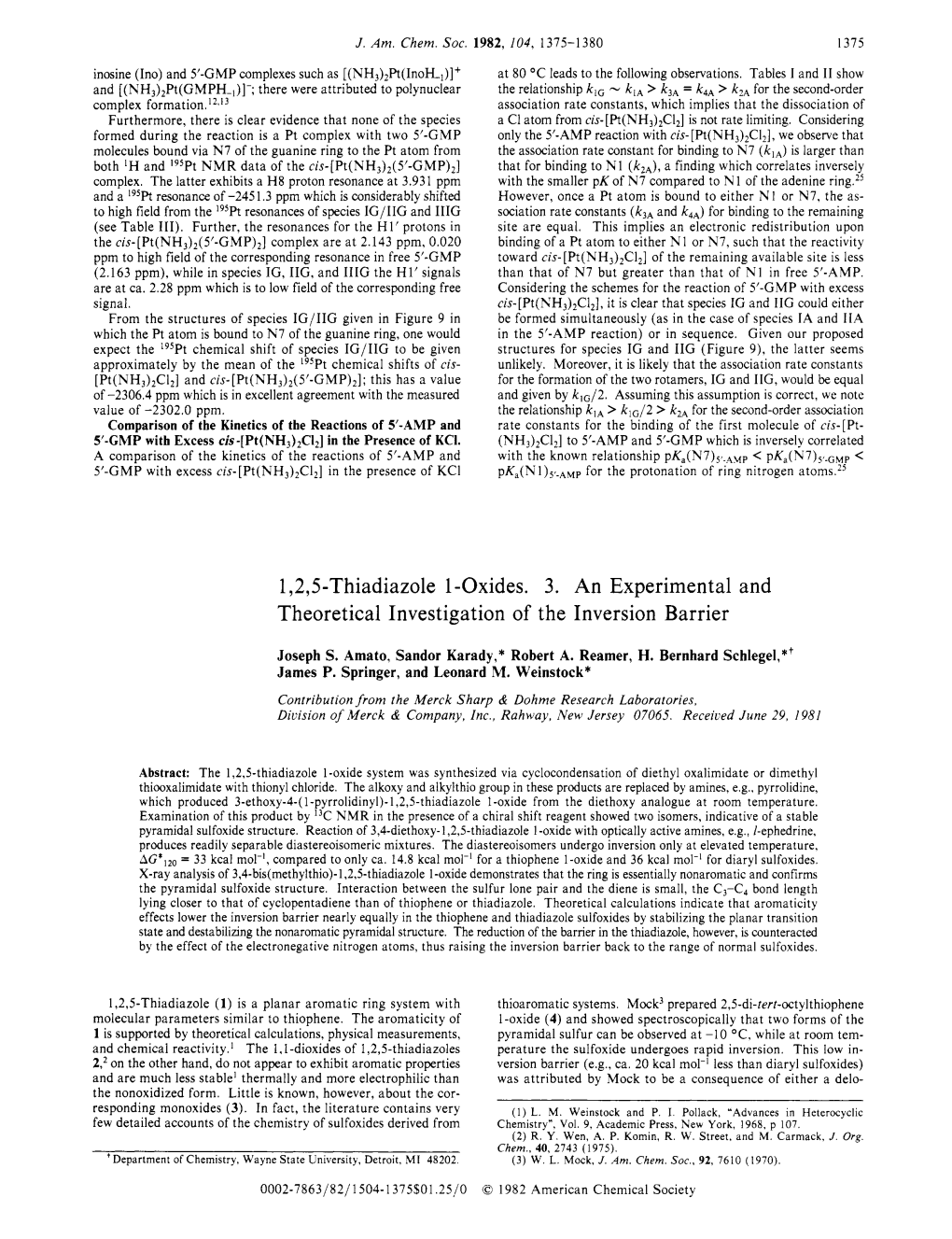 1,2,5Thiadiazole 1 -Oxides. 3. an Experimental and Theoretical