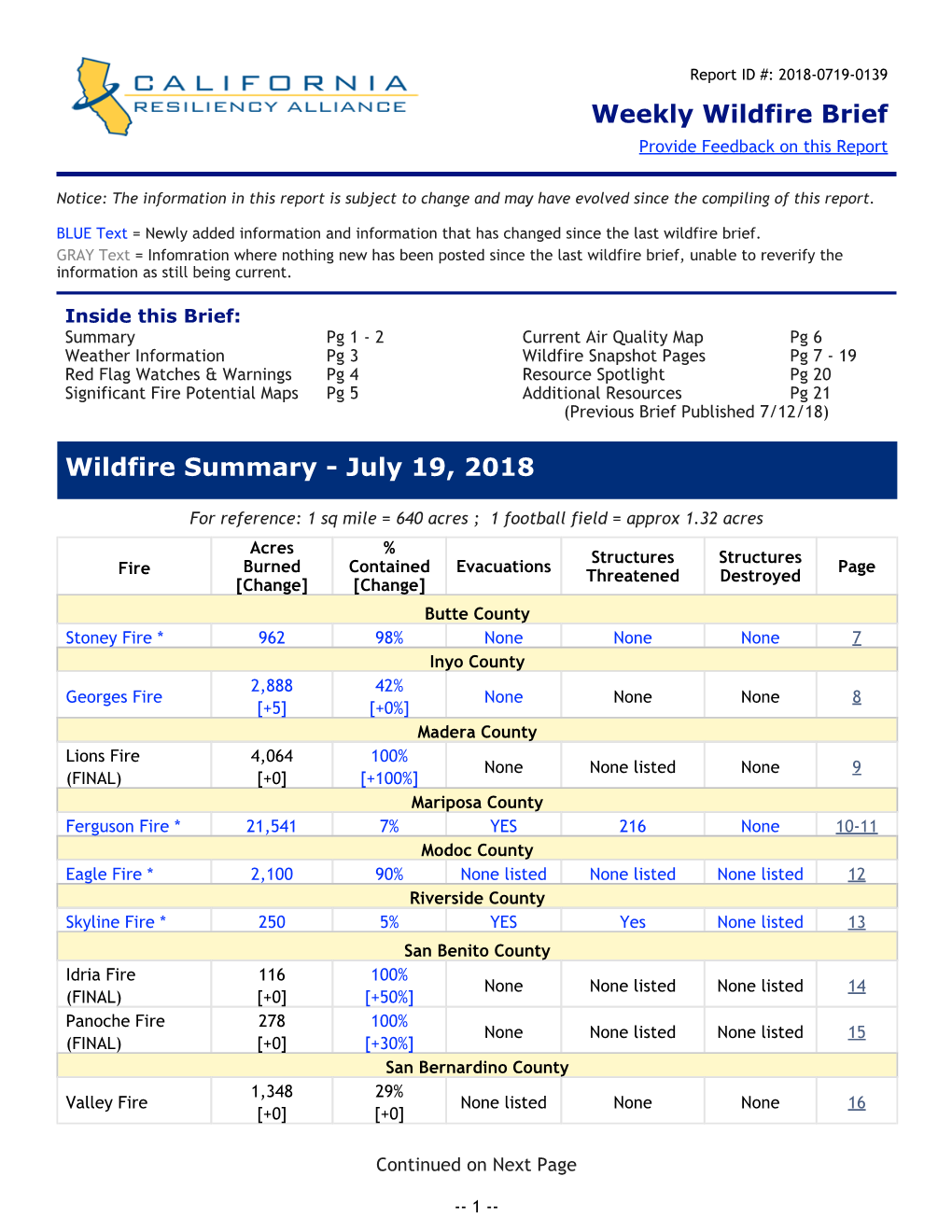 The CRA Wildfire Brief for July 19, 2018