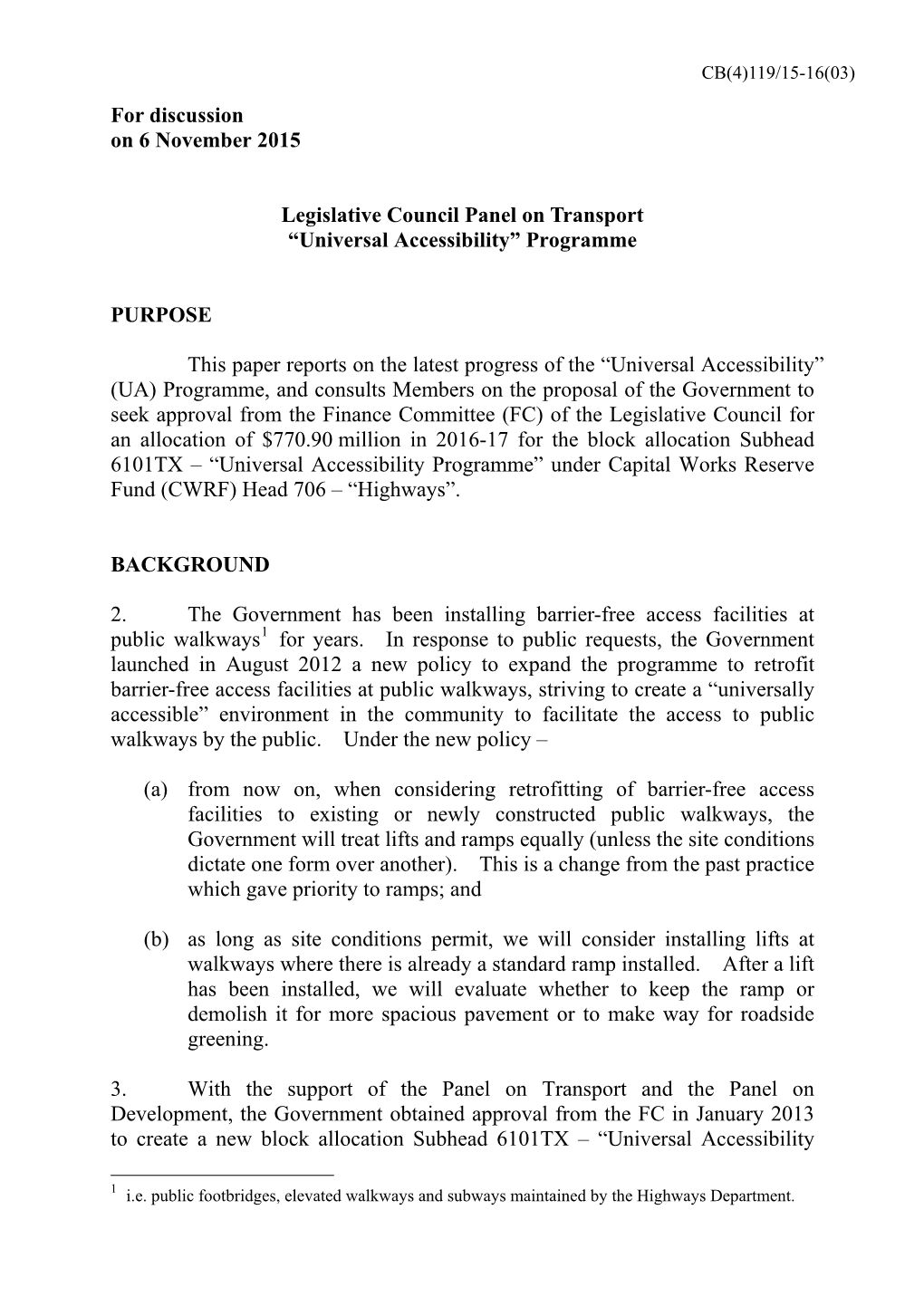 For Discussion on 6 November 2015 Legislative Council Panel On