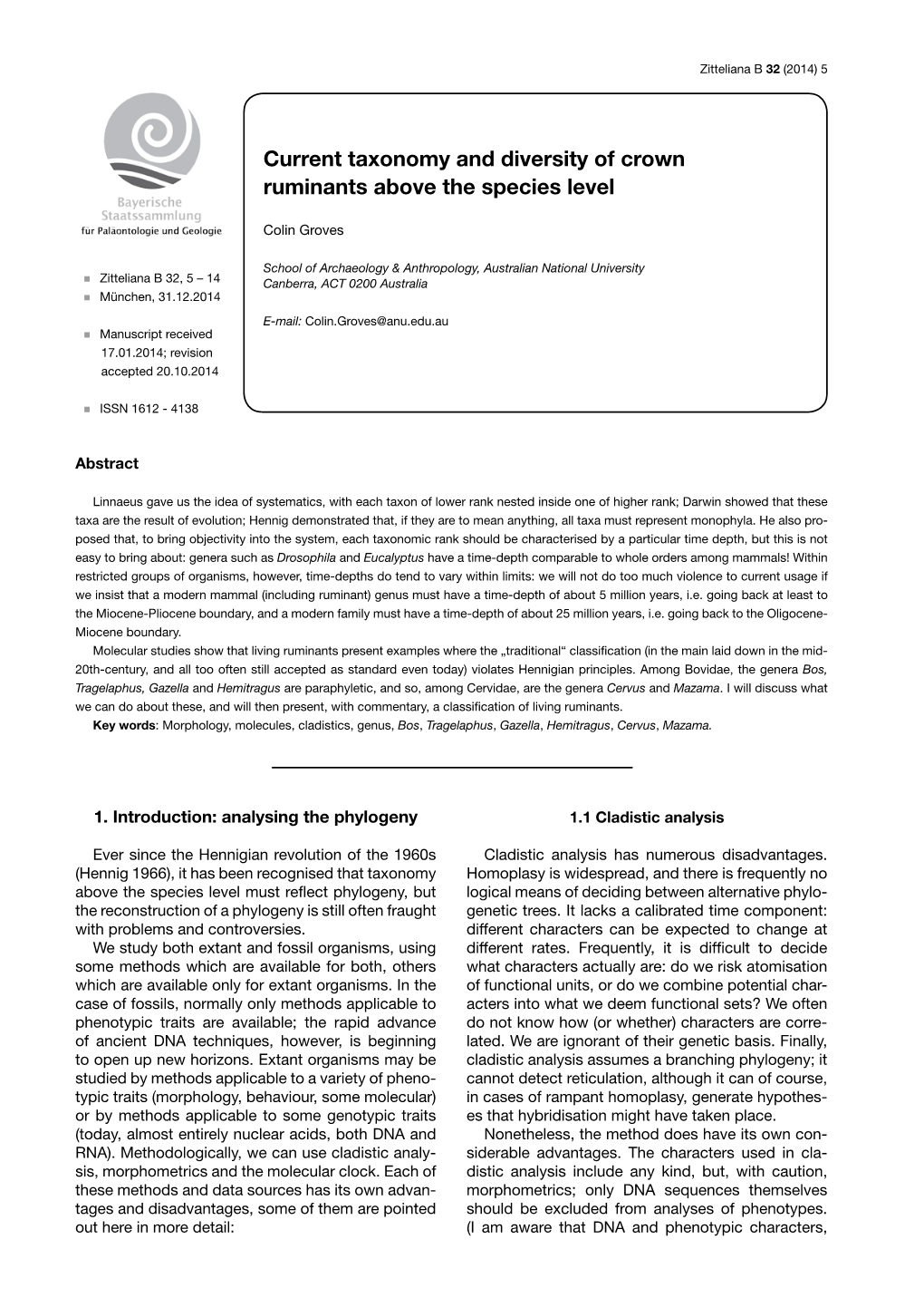 Current Taxonomy and Iversity of Crown Ruminants Above the Species