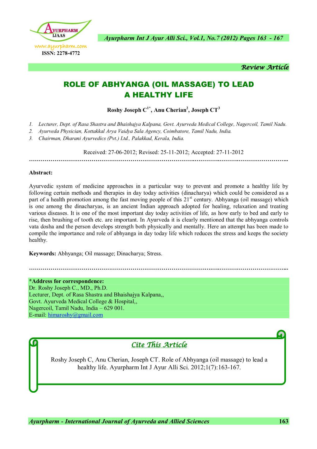 Role of Abhyanga (Oil Massage) to Lead a Healthy Life