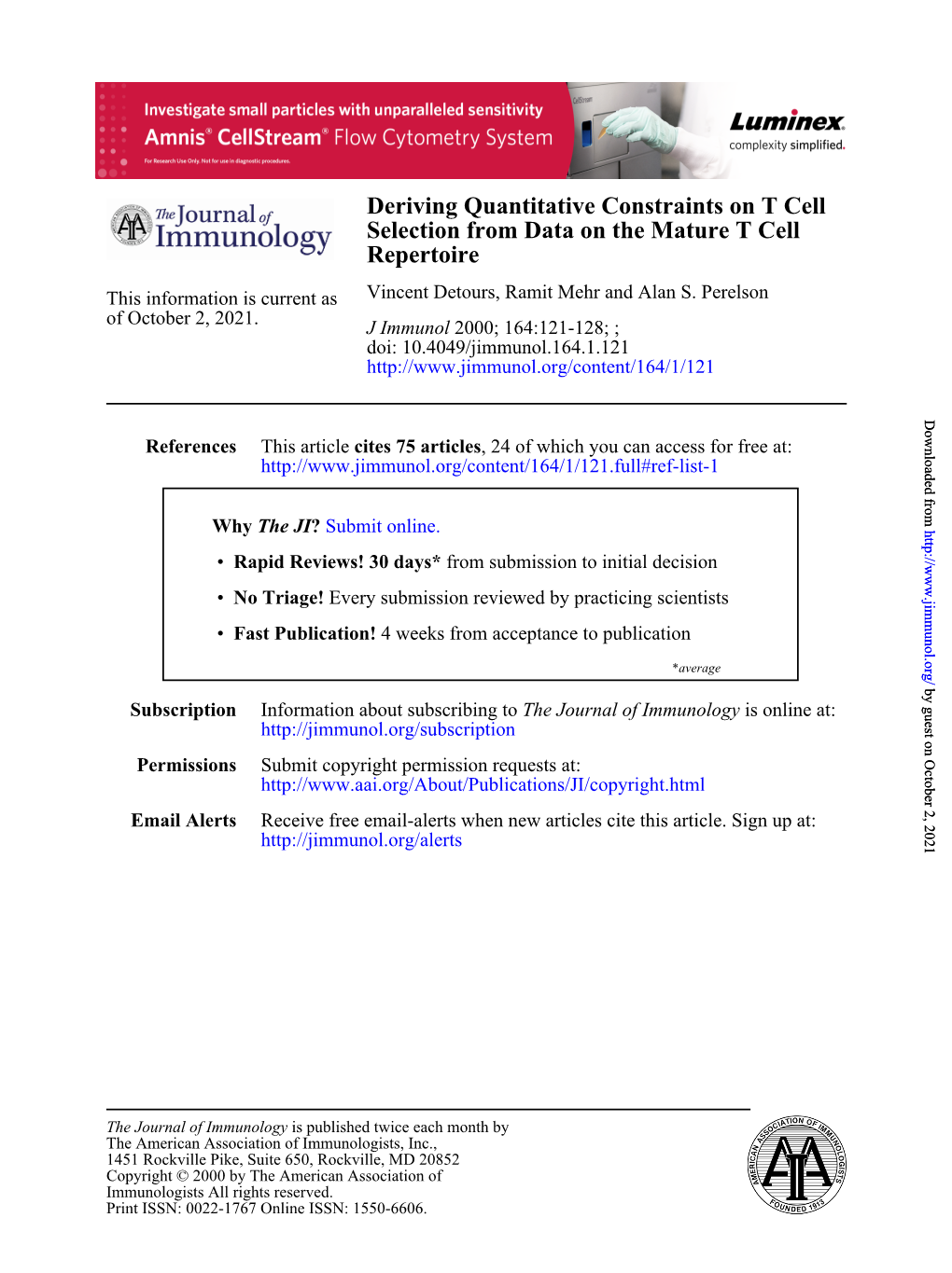 Repertoire Selection from Data on the Mature T Cell Deriving Quantitative