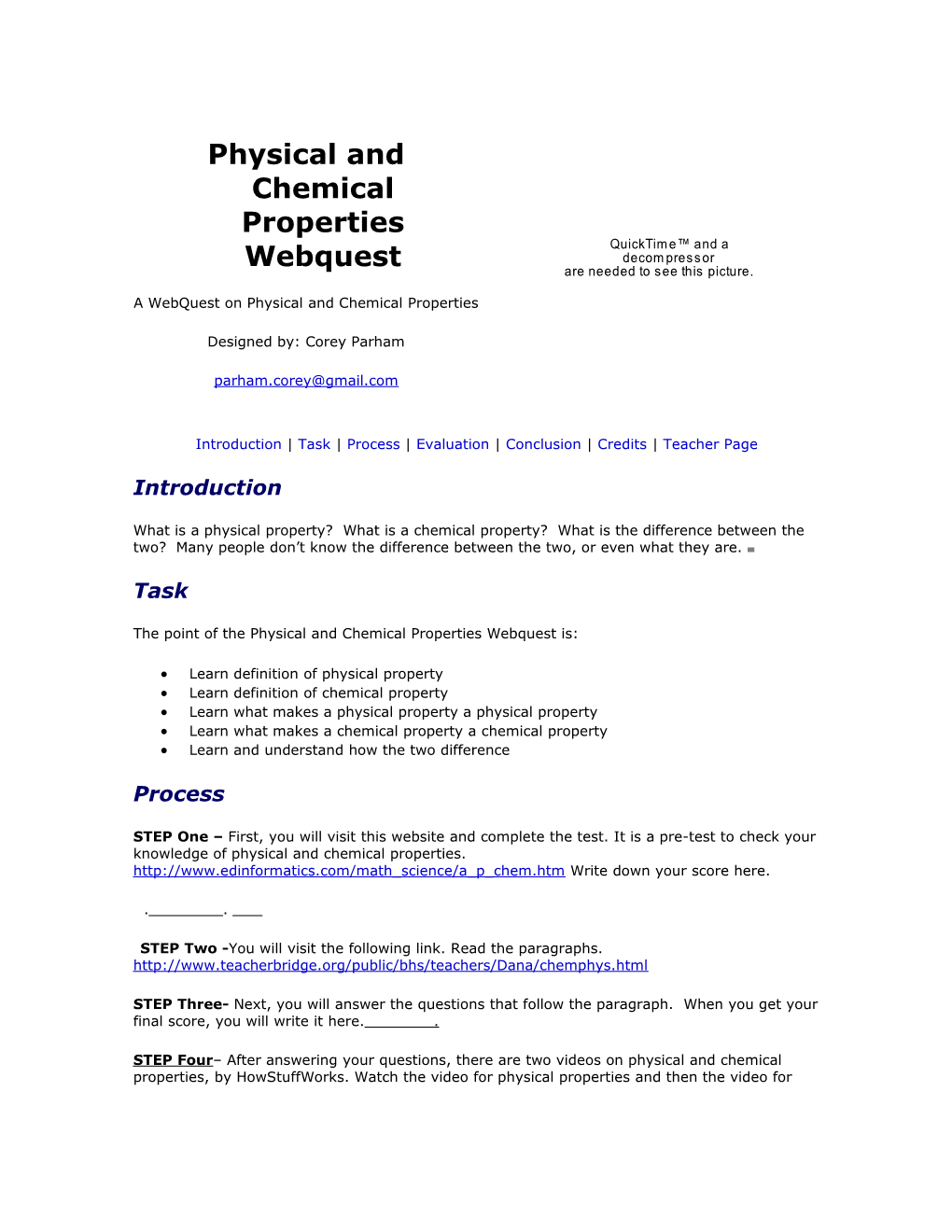 Physical and Chemical Properties Webquest