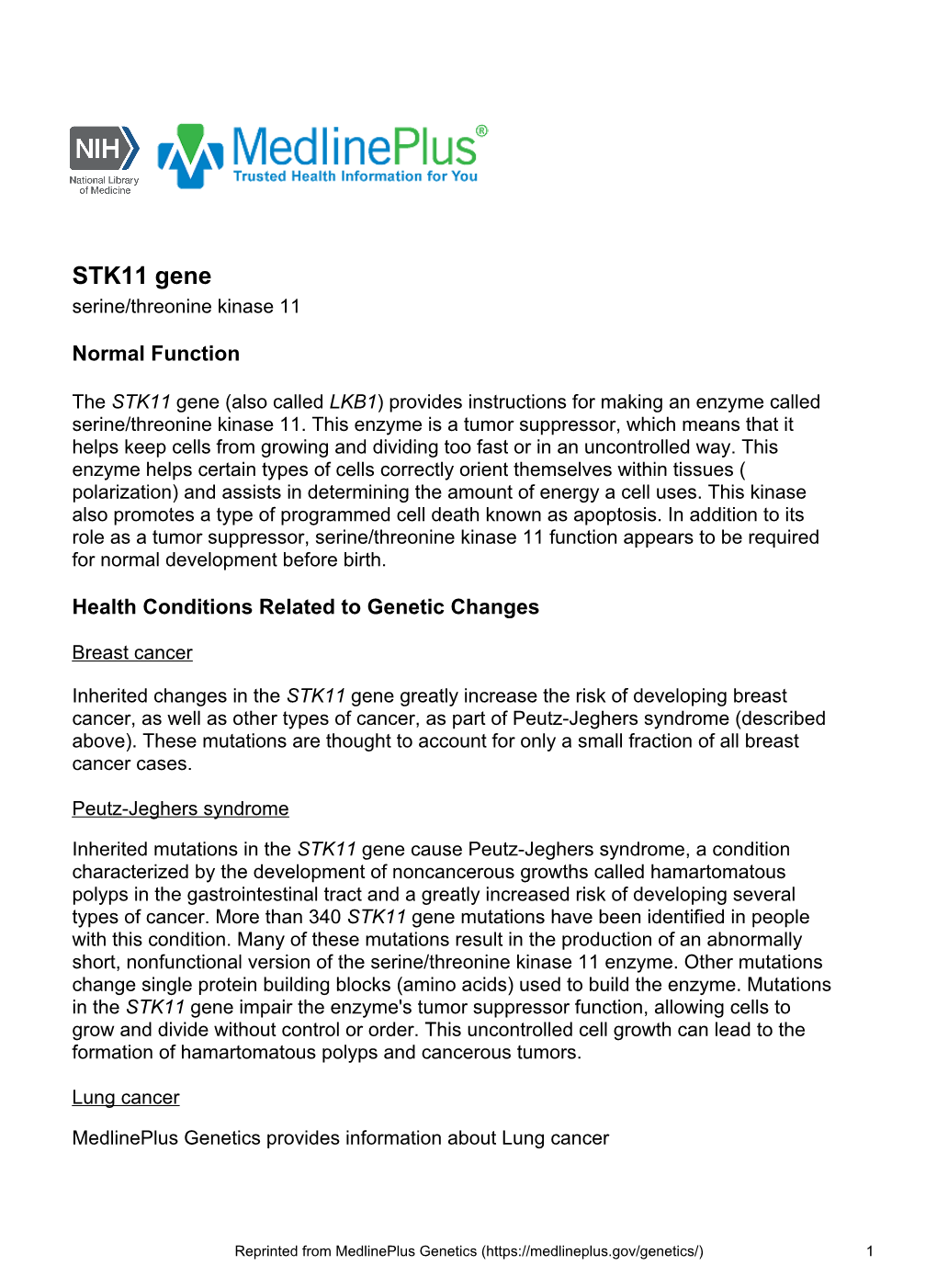 STK11 Gene Serine/Threonine Kinase 11