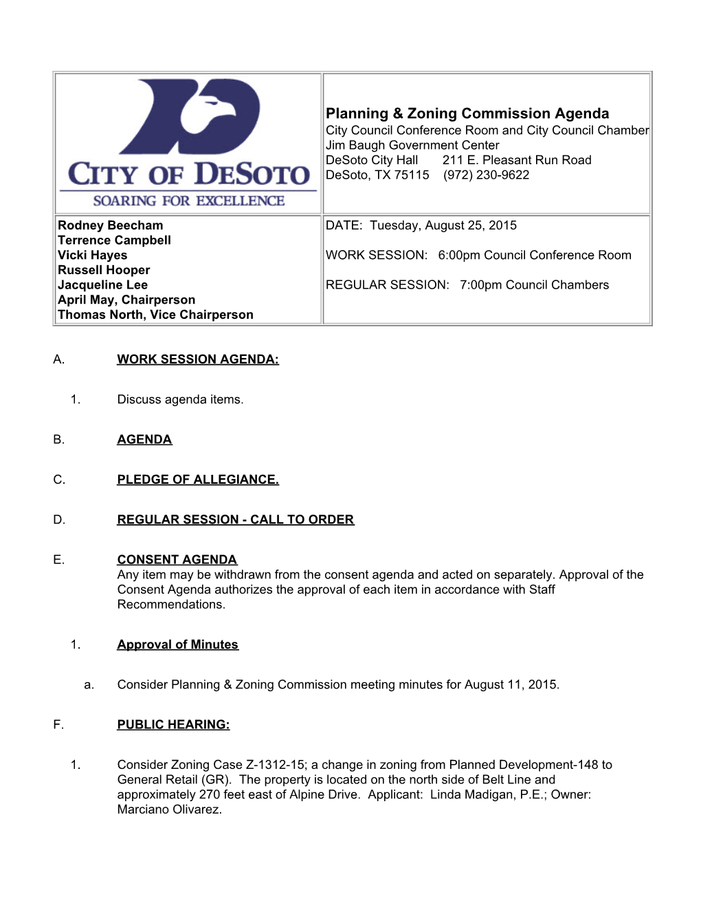 Planning & Zoning Commission Agenda