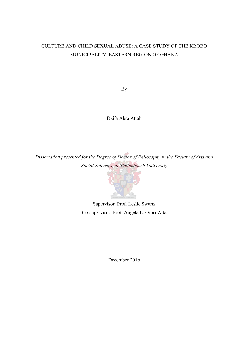 Culture and Child Sexual Abuse: a Case Study of the Krobo Municipality, Eastern Region of Ghana