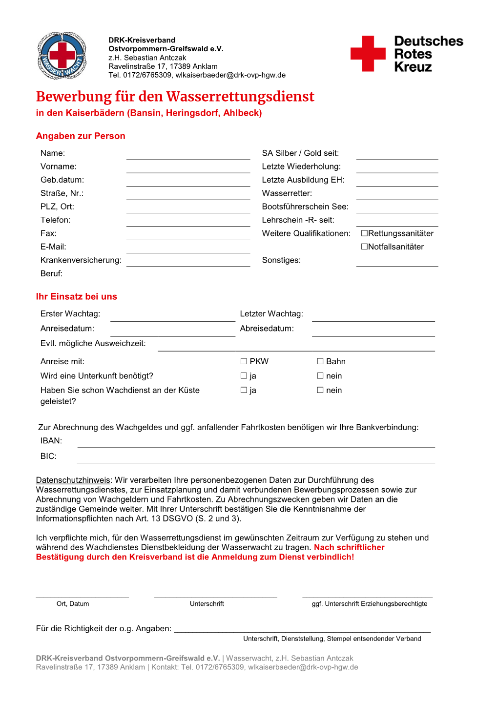 Bewerbung Für Den Wasserrettungsdienst in Den Kaiserbädern (Bansin, Heringsdorf, Ahlbeck)