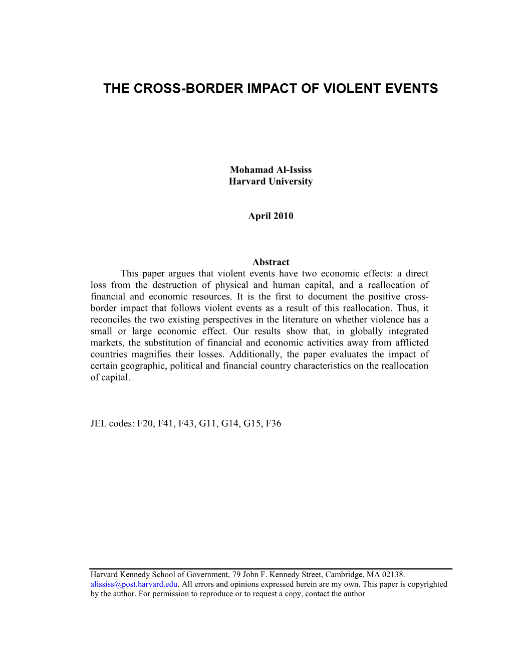 The Cross Border Financial Impact of Violent Events