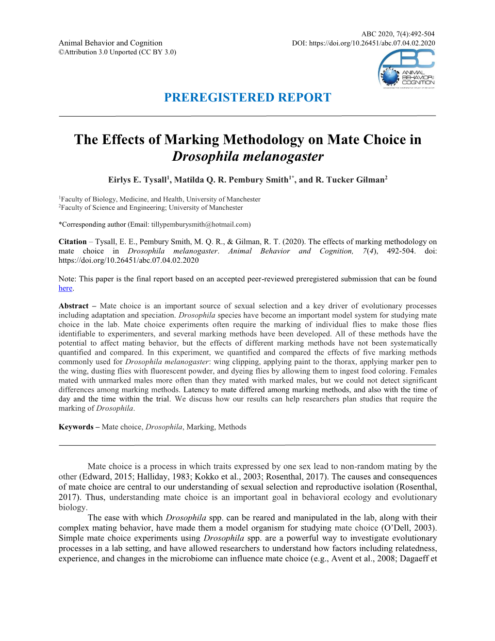 The Effects of Marking Methodology on Mate Choice in Drosophila Melanogaster