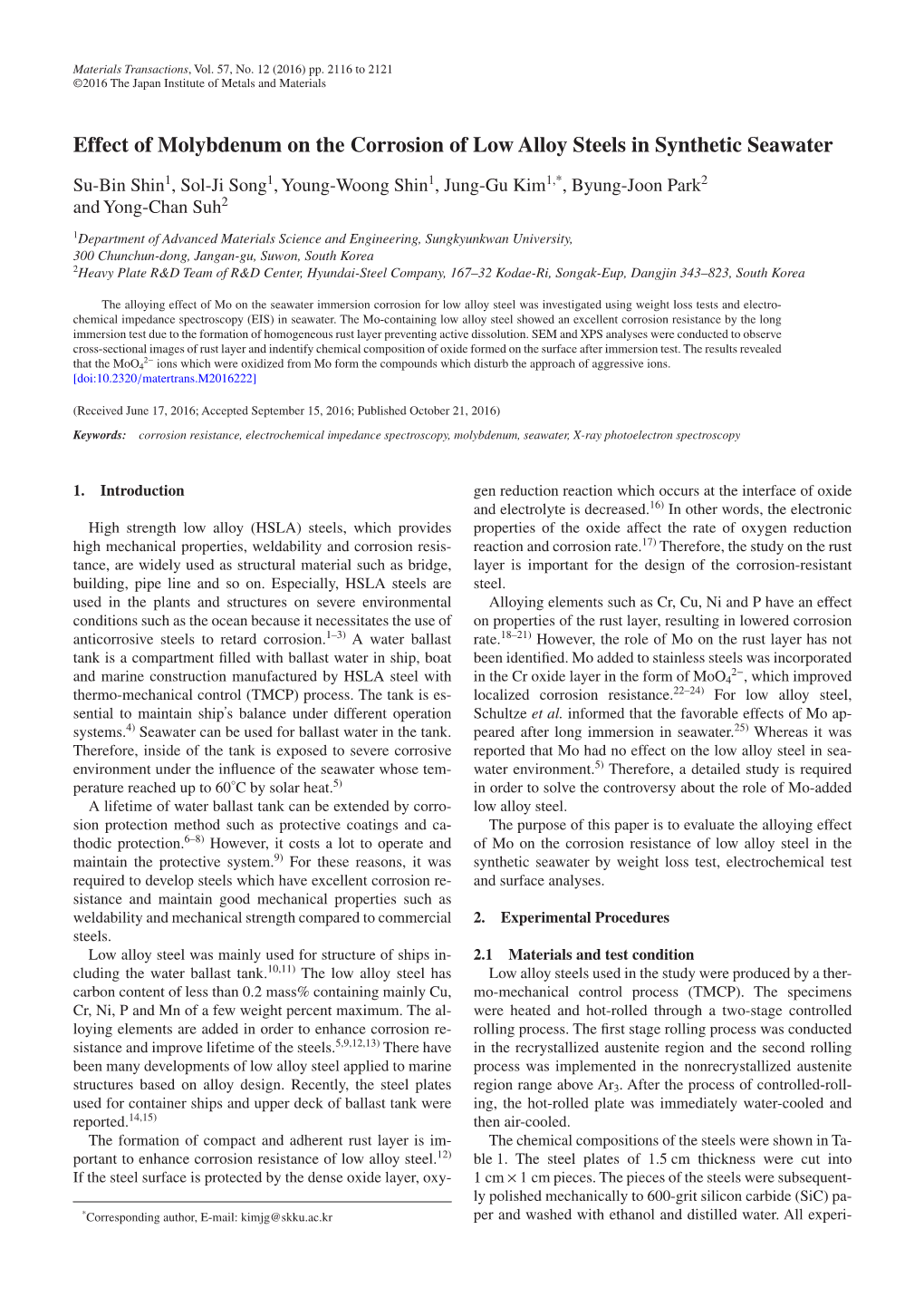 Effect of Molybdenum on the Corrosion of Low Alloy Steels in Synthetic Seawater