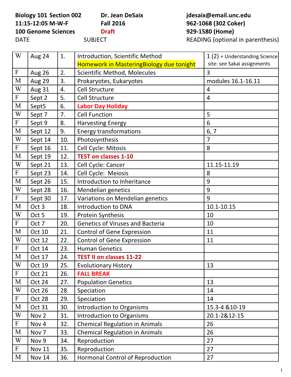 Biology 101 Section 002 Dr. Jean Desaix