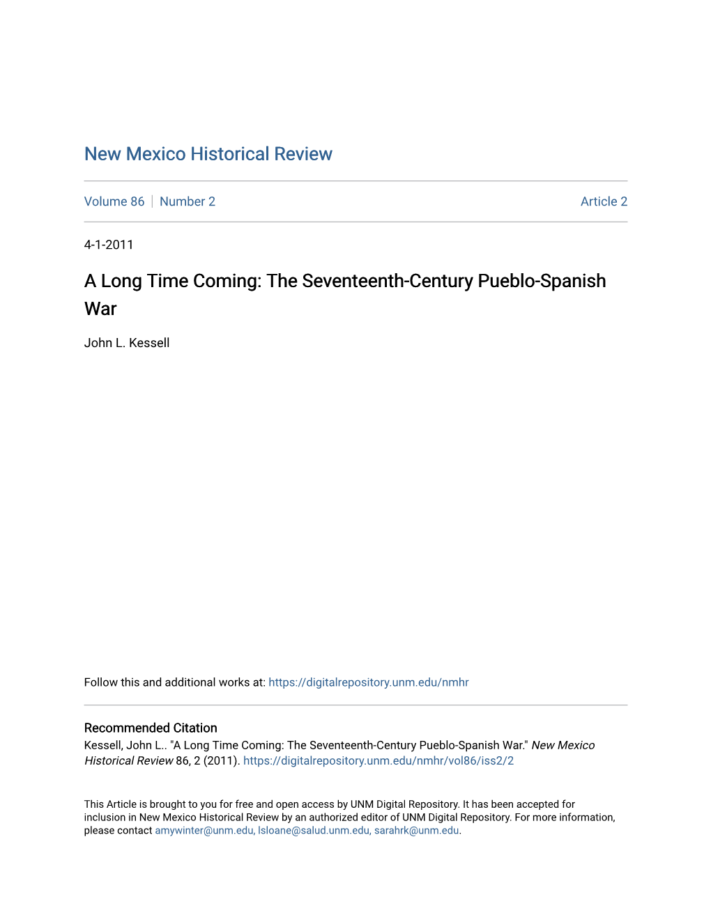 The Seventeenth-Century Pueblo-Spanish War