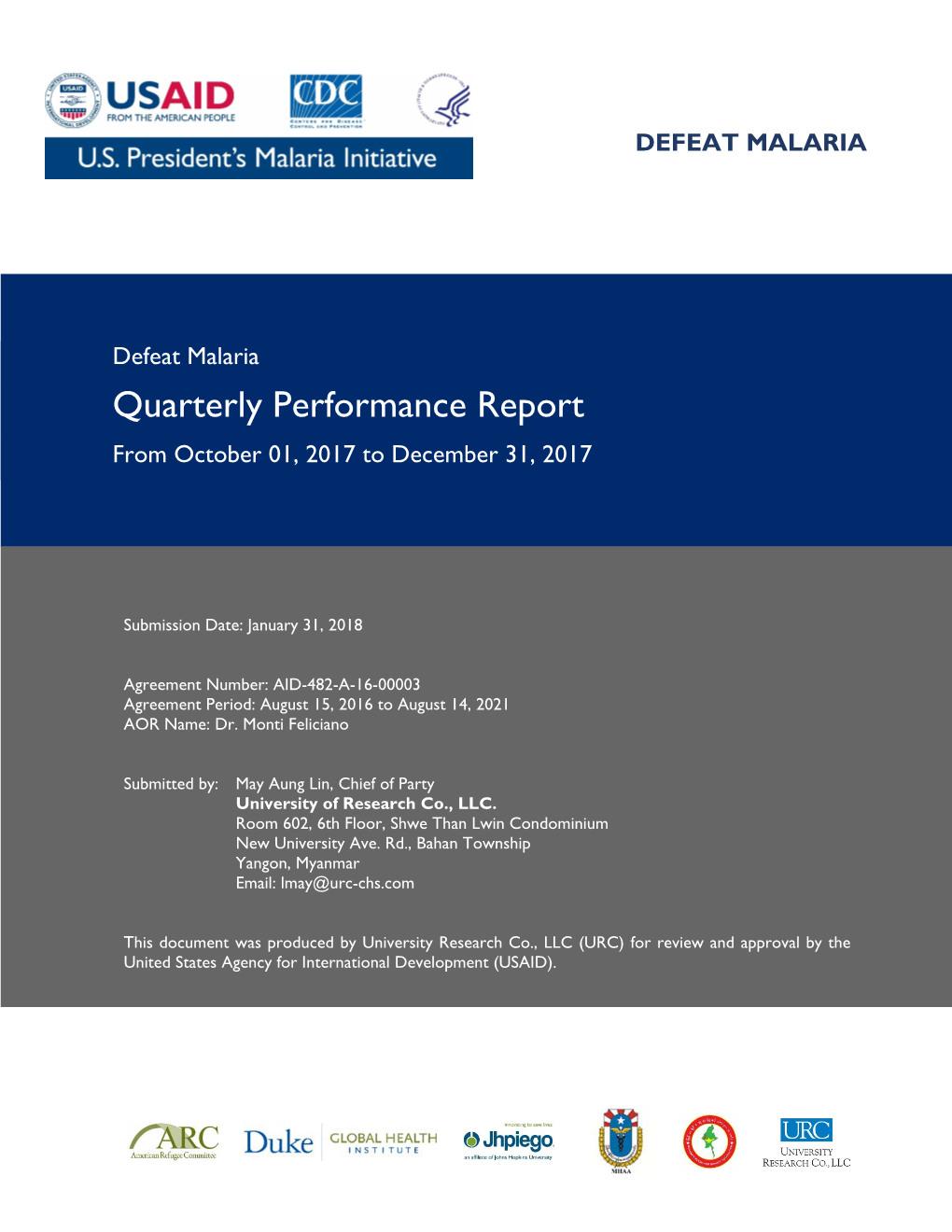 Quarterly Performance Report from October 01, 2017 to December 31, 2017