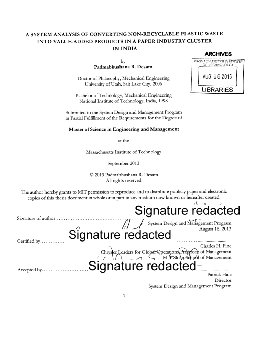 Signature Redacted Signature of Author