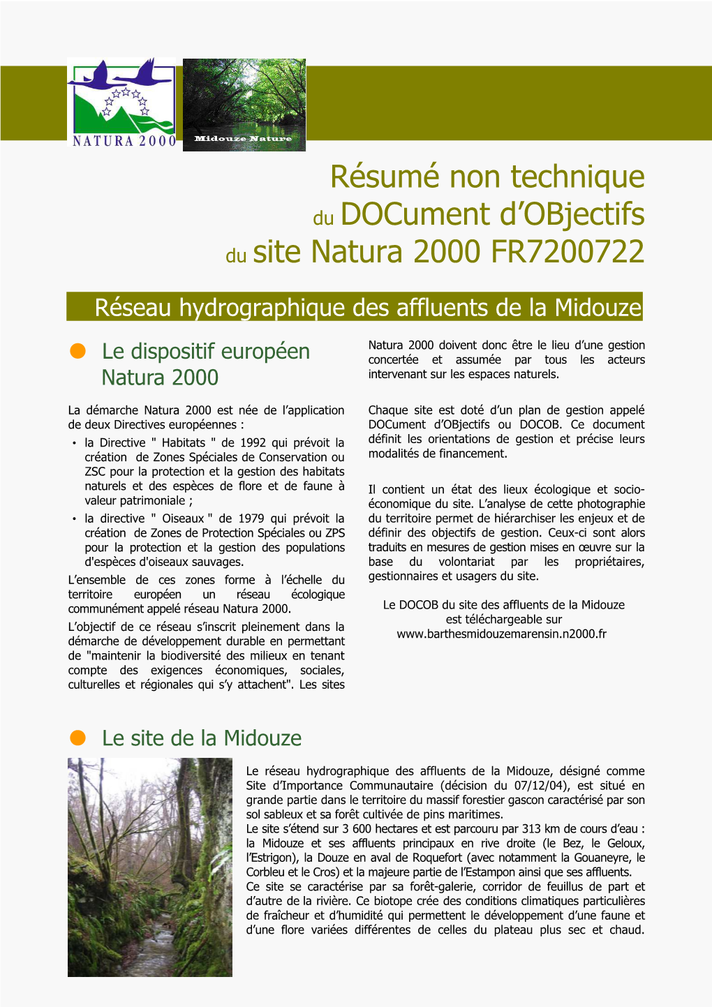 Résumé Non Technique Du Document D'objectifs Du Site Natura 2000