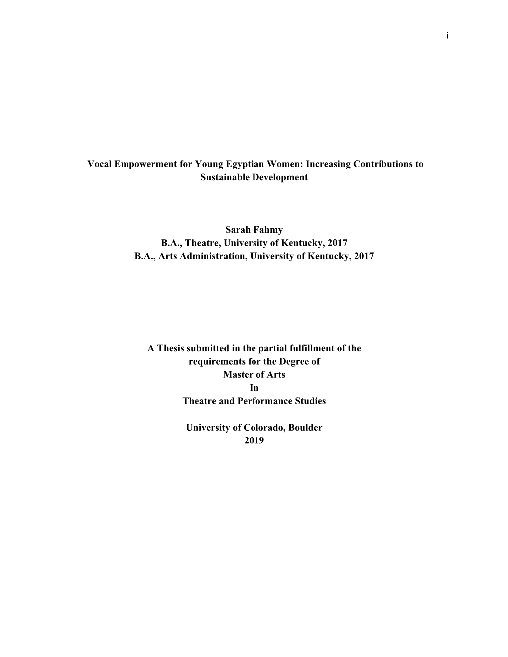 Vocal Empowerment for Young Egyptian Women: Increasing Contributions to Sustainable Development