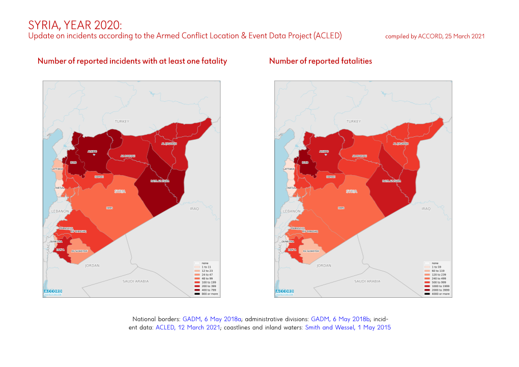 SYRIA, YEAR 2020: Update on Incidents According to the Armed Conflict Location & Event Data Project (ACLED) Compiled by ACCORD, 25 March 2021