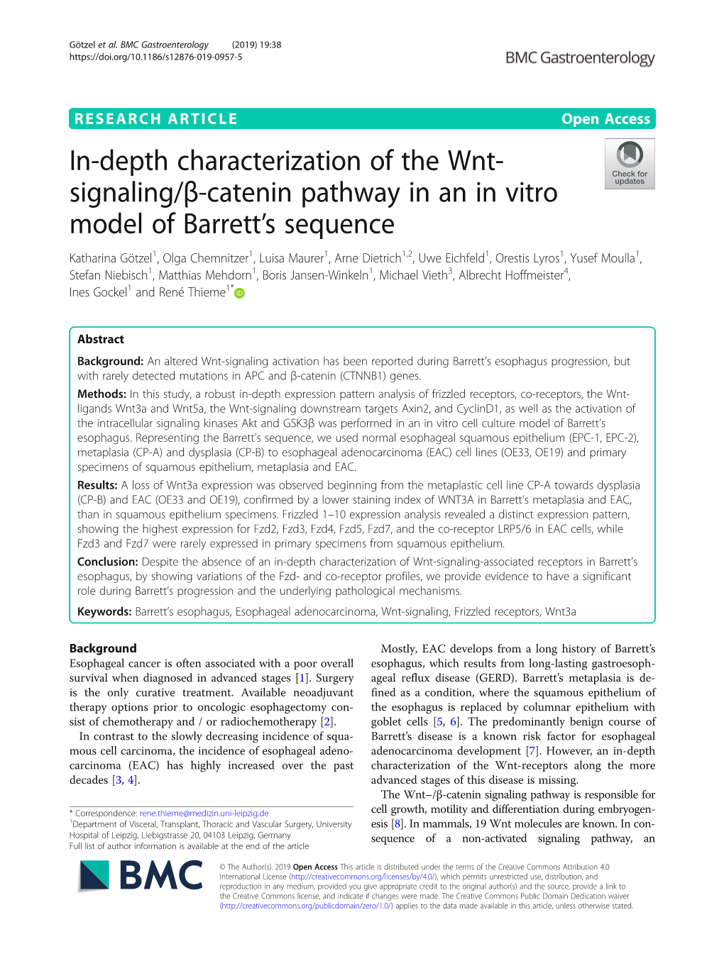 In-Depth Characterization of the Wnt-Signaling/Β-Catenin Pathway In