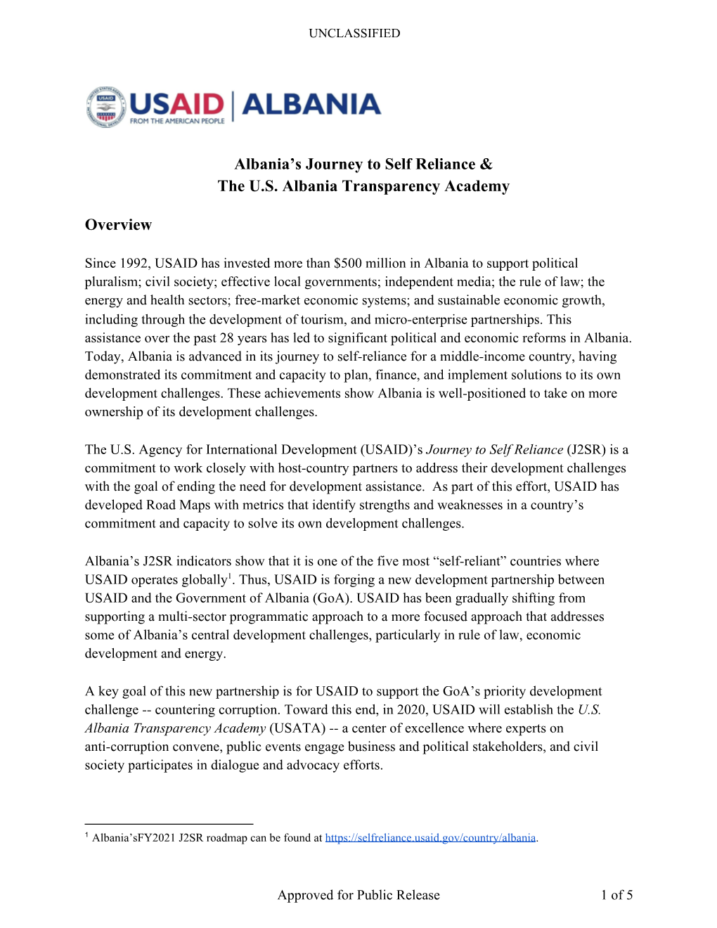 Albania's Journey to Self Reliance & the U.S. Albania Transparency Academy