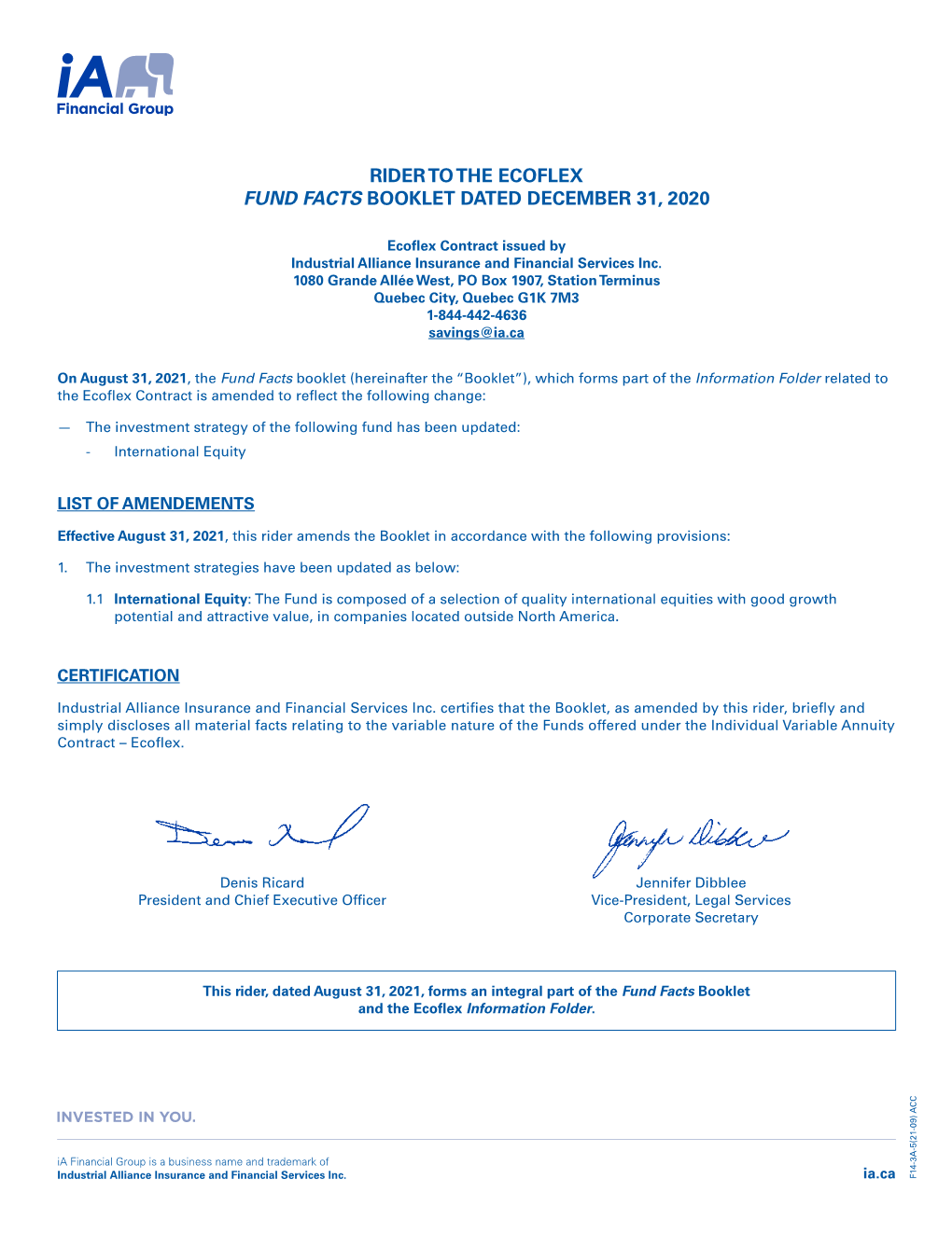 Fund Facts Booklet Dated December 31, 2020