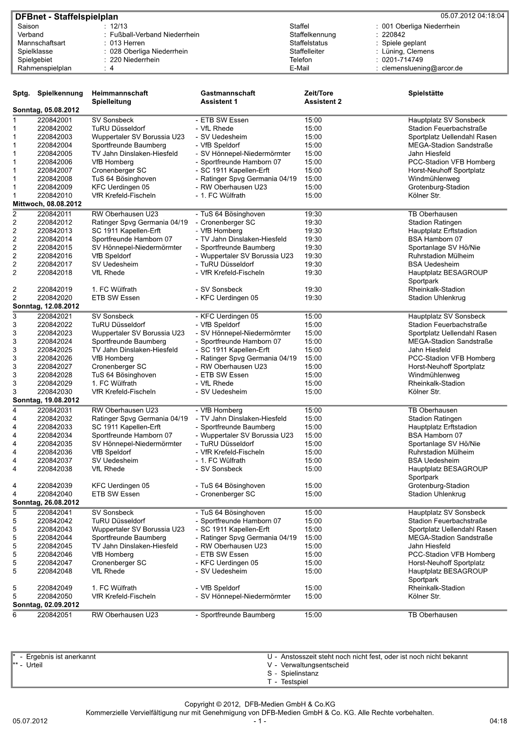 Staffelspielplan