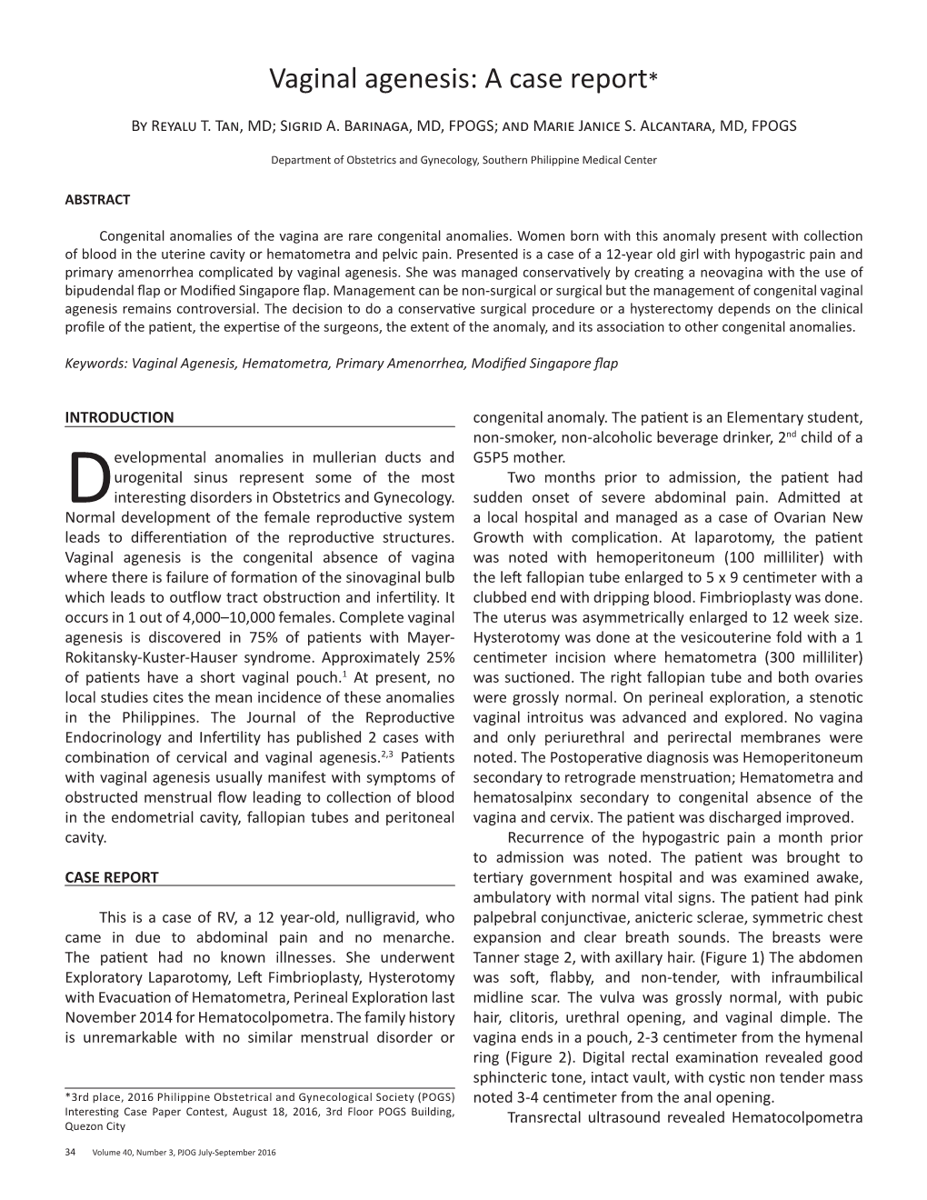 Vaginal Agenesis: a Case Report*