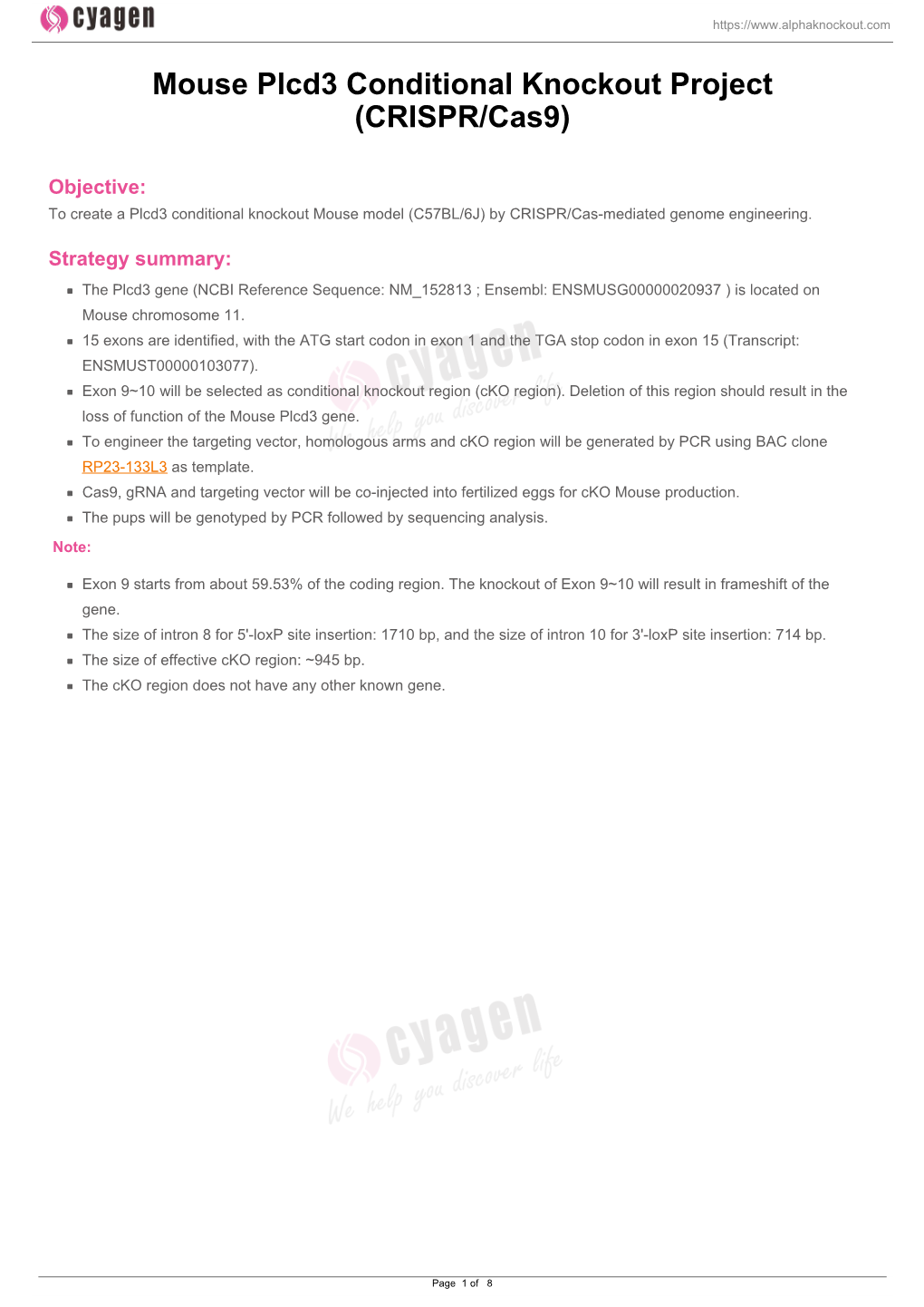 Mouse Plcd3 Conditional Knockout Project (CRISPR/Cas9)